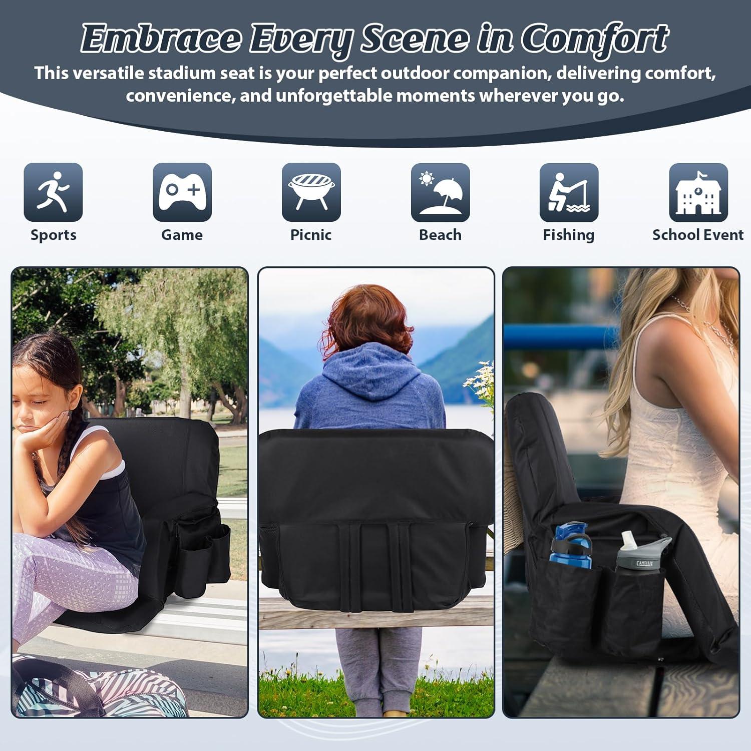 Sillas de Estadio Gbekery LY-FLY-2 Acolchadas 2 Paquete Negro