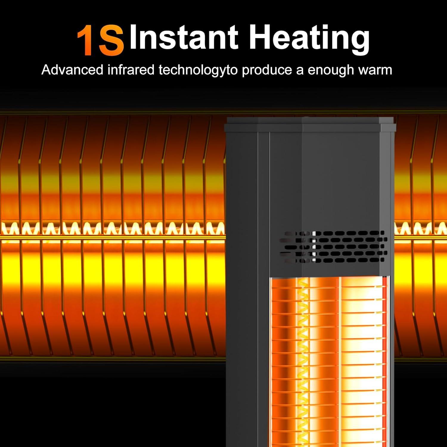 Calentador de Patio Eléctrico BIESQYA 1500W 9 Niveles Negro