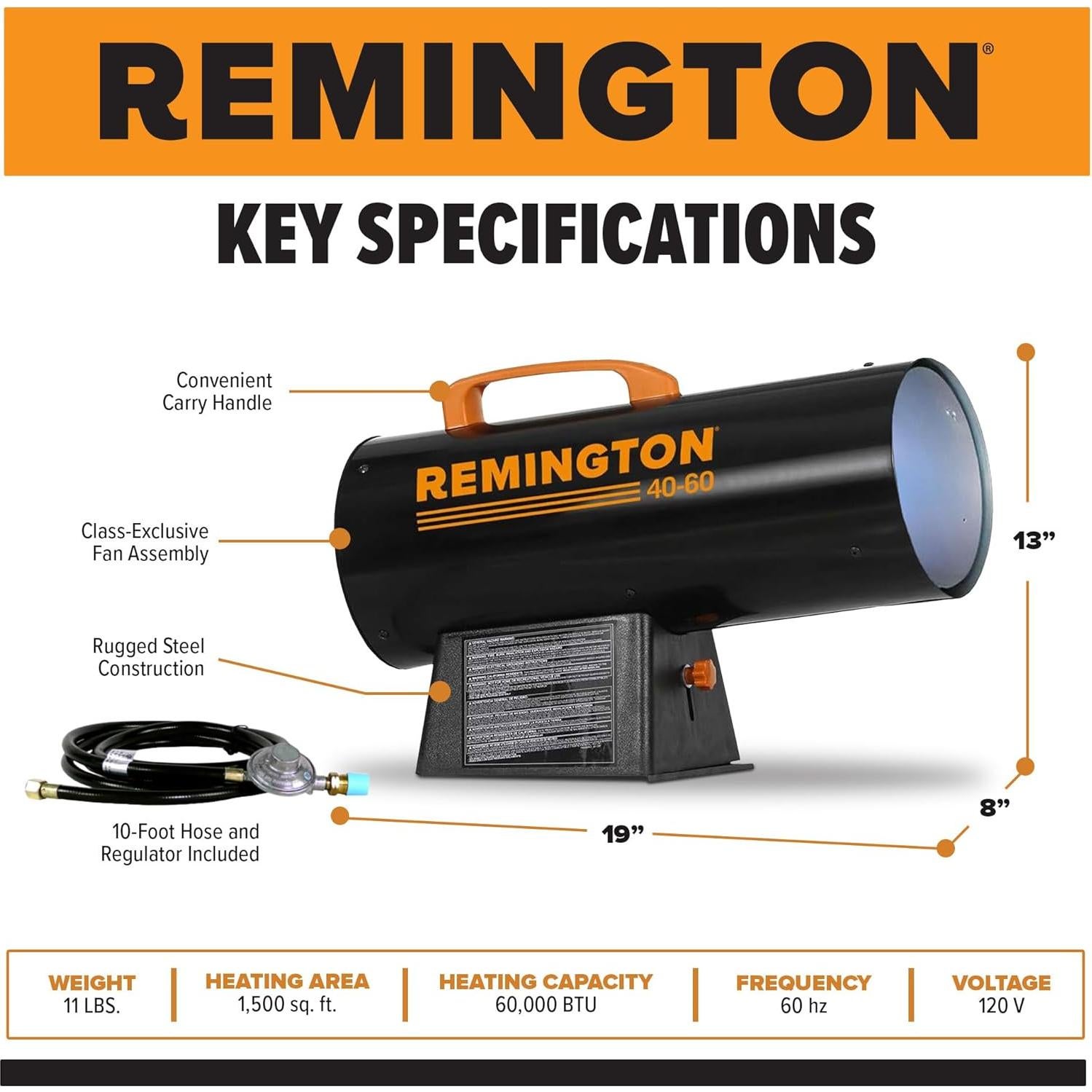 Calentador de Aire Forzado Remington 60,000 BTU Gas Propano