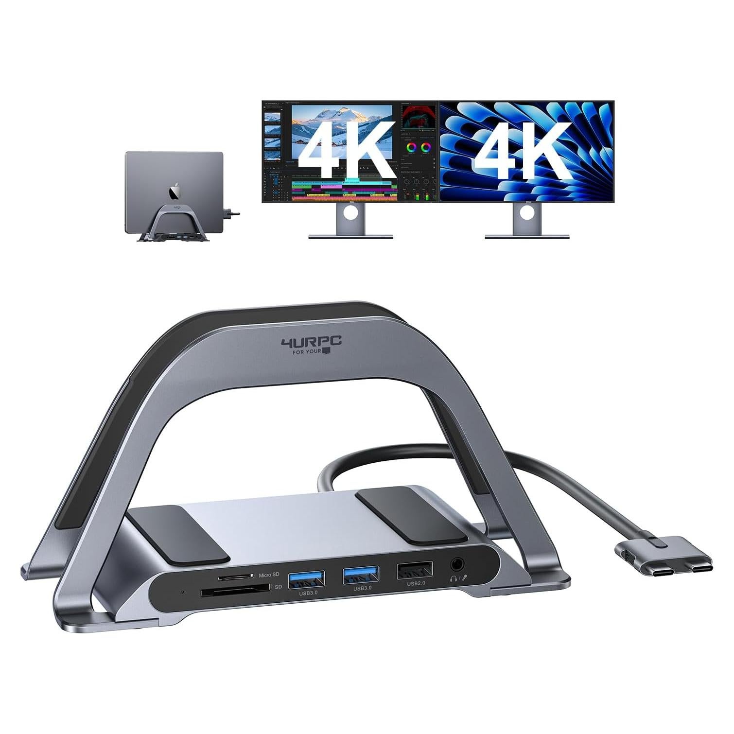 Estación de Acoplamiento USB C 4URPC Doble Monitor 4K 100W