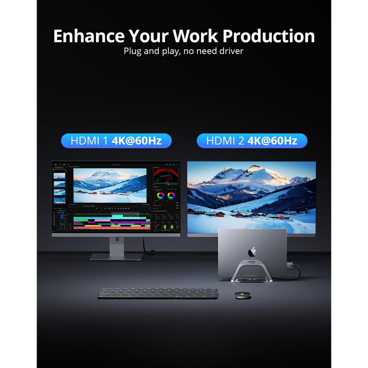 Estación de Acoplamiento USB C 4URPC Doble Monitor 4K 100W