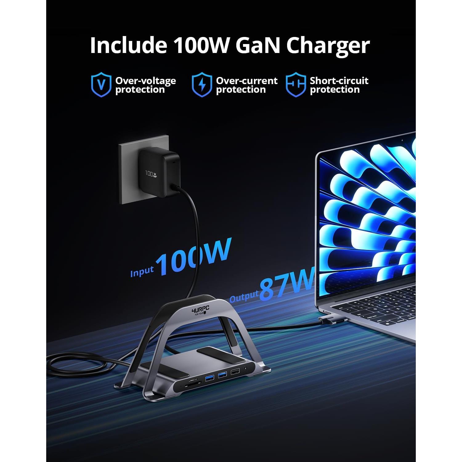 Estación de Acoplamiento USB C 4URPC Doble Monitor 4K 100W