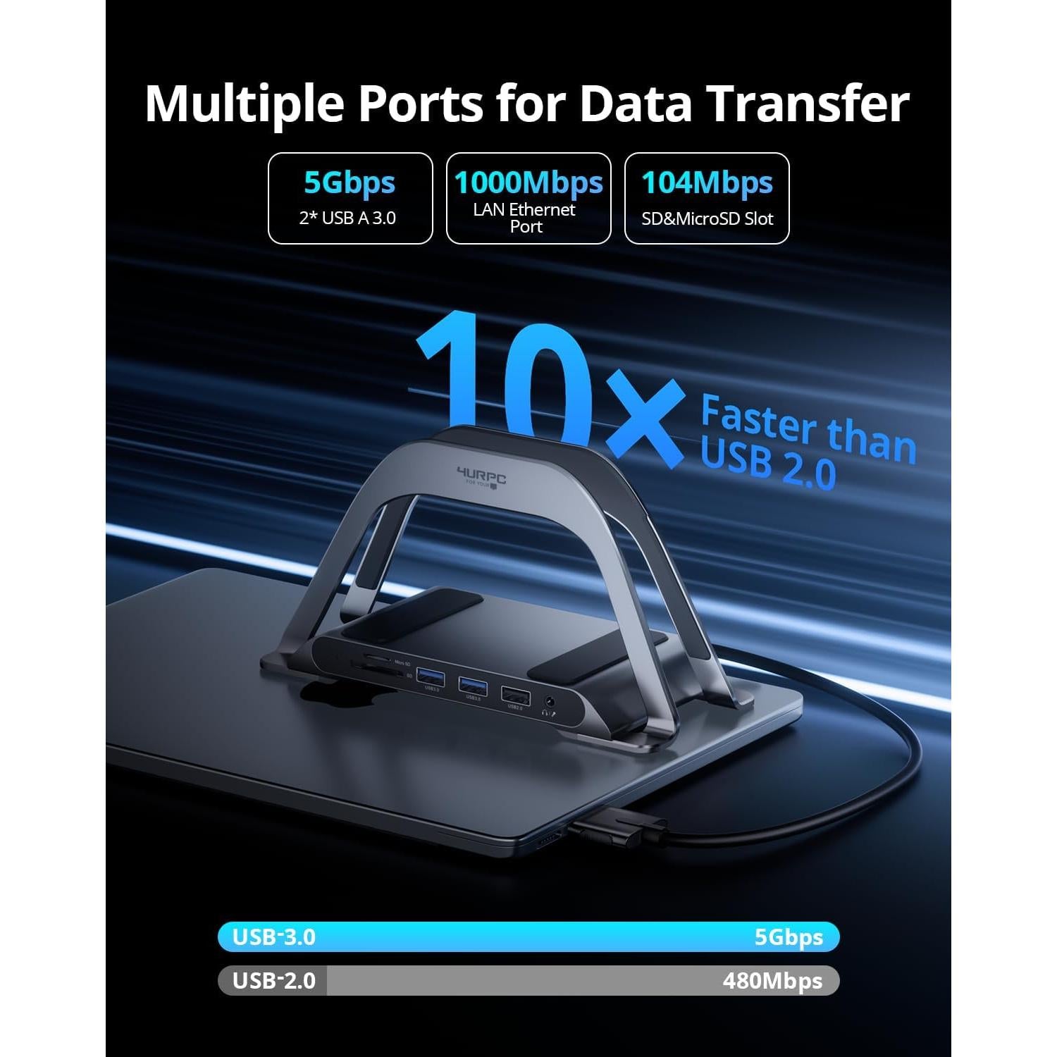 Estación de Acoplamiento USB C 4URPC Doble Monitor 4K 100W