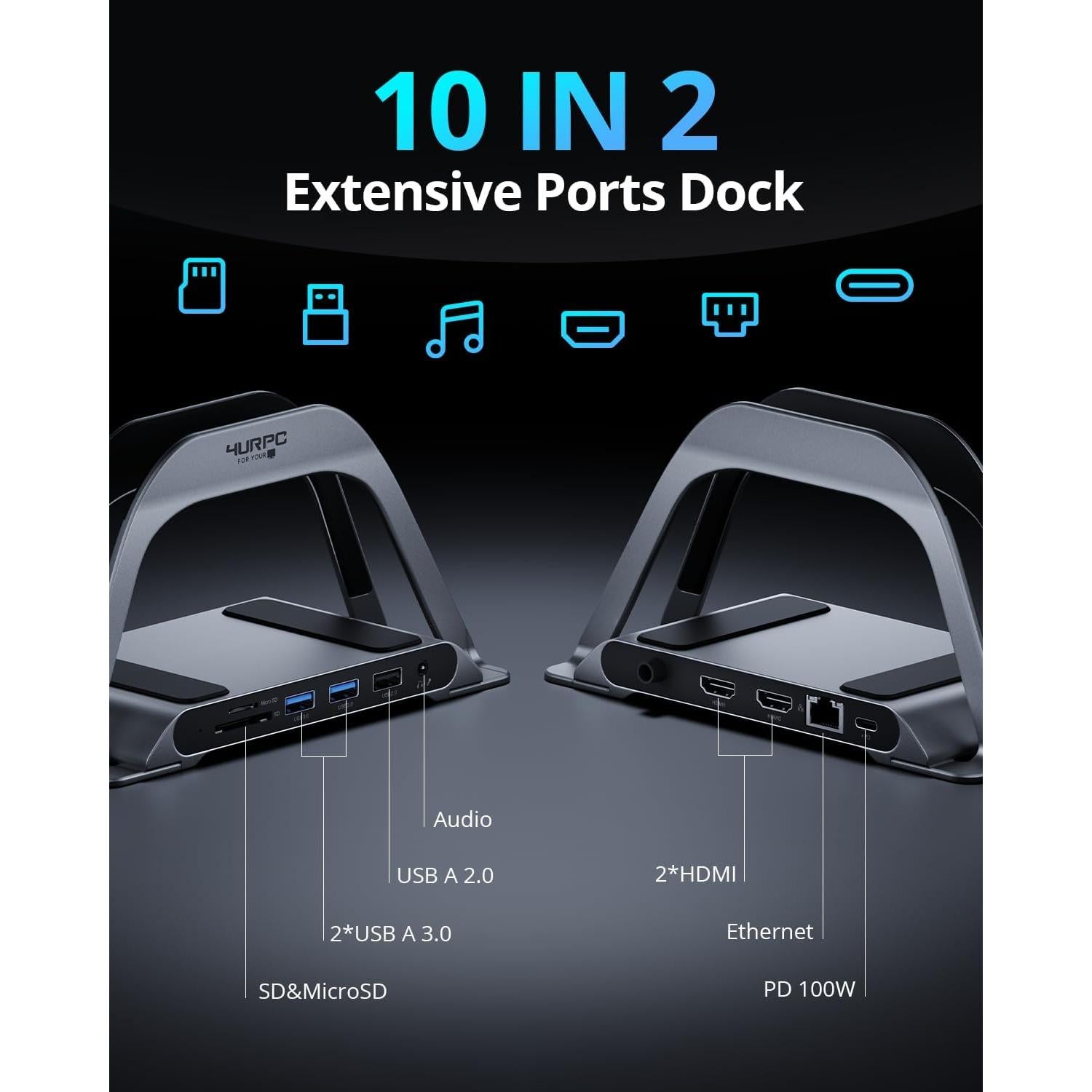 Estación de Acoplamiento USB C 4URPC Doble Monitor 4K 100W