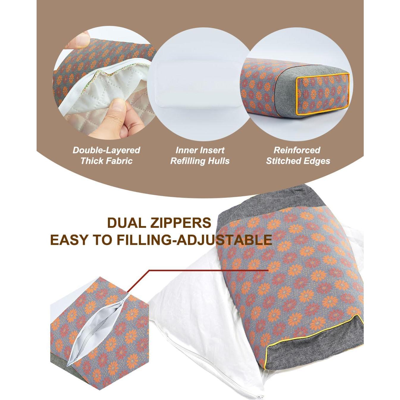 Cojín de Trigo Sarraceno EDMILE Ajustable 48x23 cm Gris