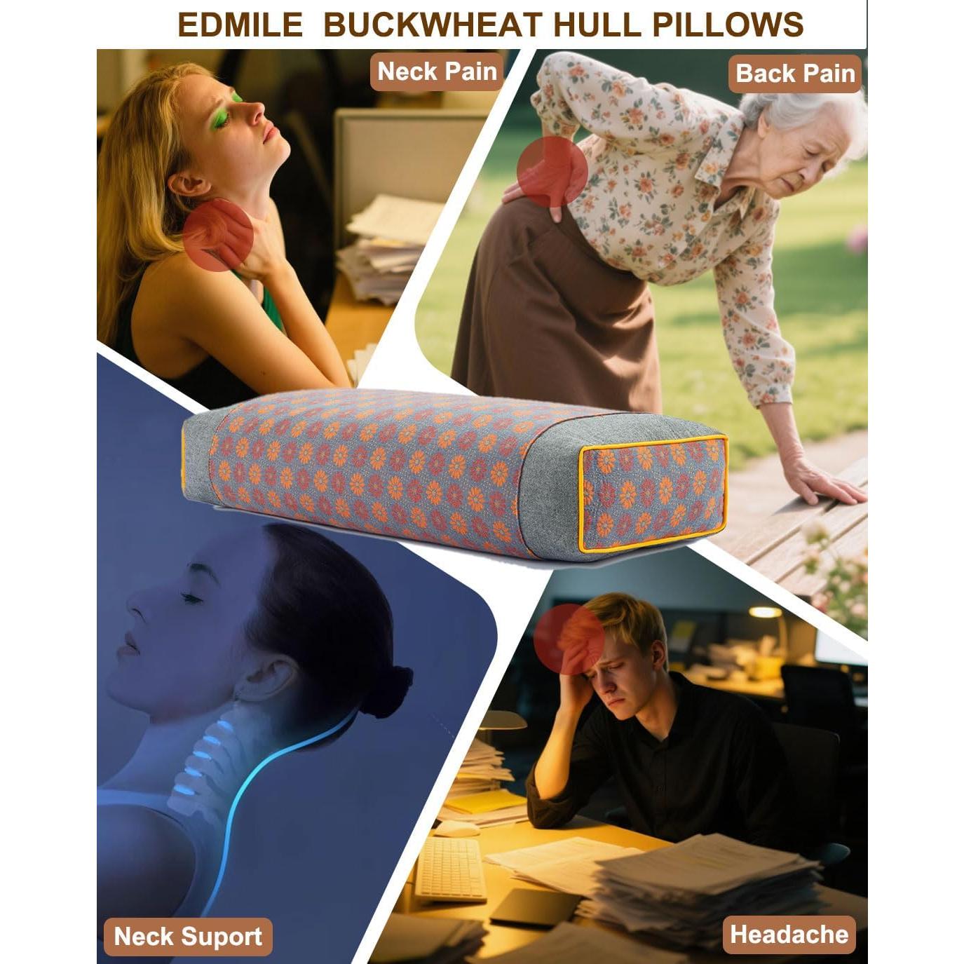 Cojín de Trigo Sarraceno EDMILE Ajustable 48x23 cm Gris