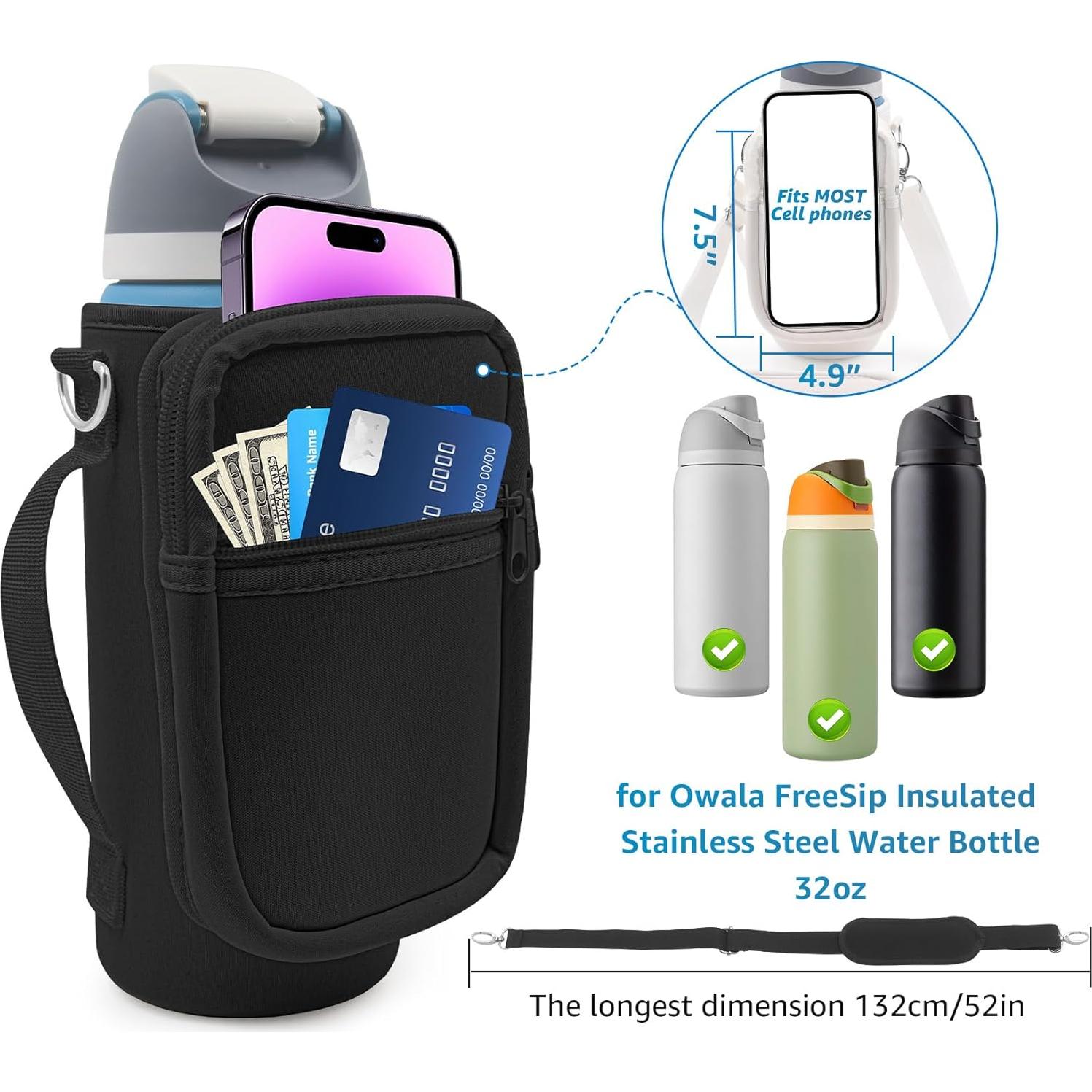 Funda de Neopreno para Botella Owala 32oz con Correa Negra