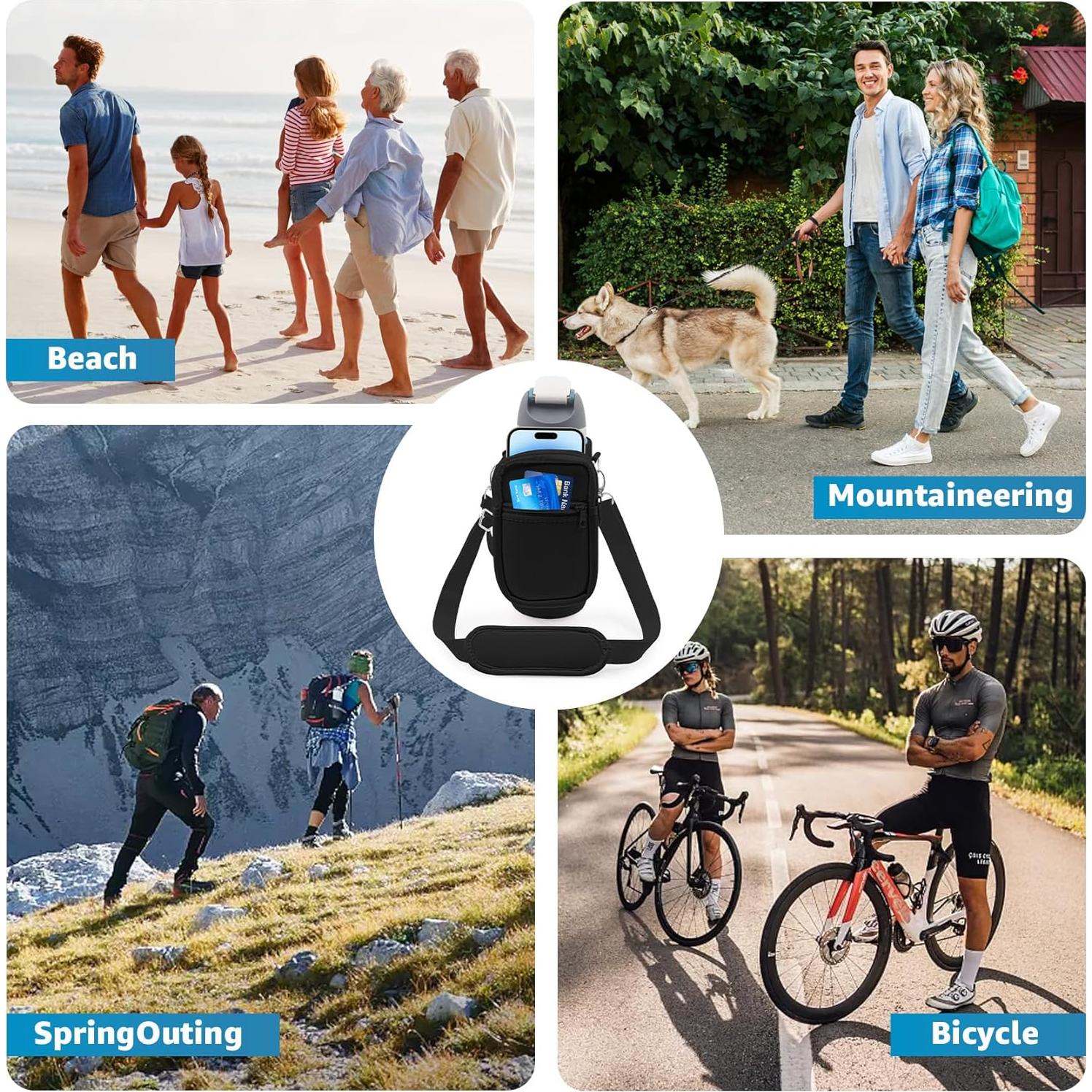 Funda de Neopreno para Botella Owala 32oz con Correa Negra