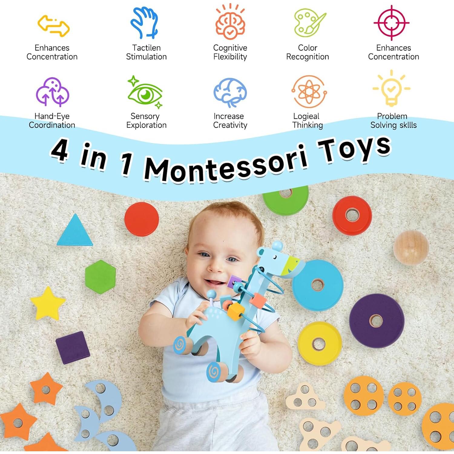 Juguetes Montessori de Madera YUANNA 4-en-1 para Niños 1-3 Años