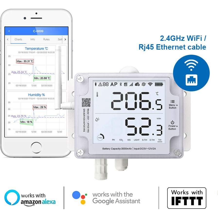 Termómetro Higrómetro WiFi UbiBot GS1-AETH1RS + Sirena