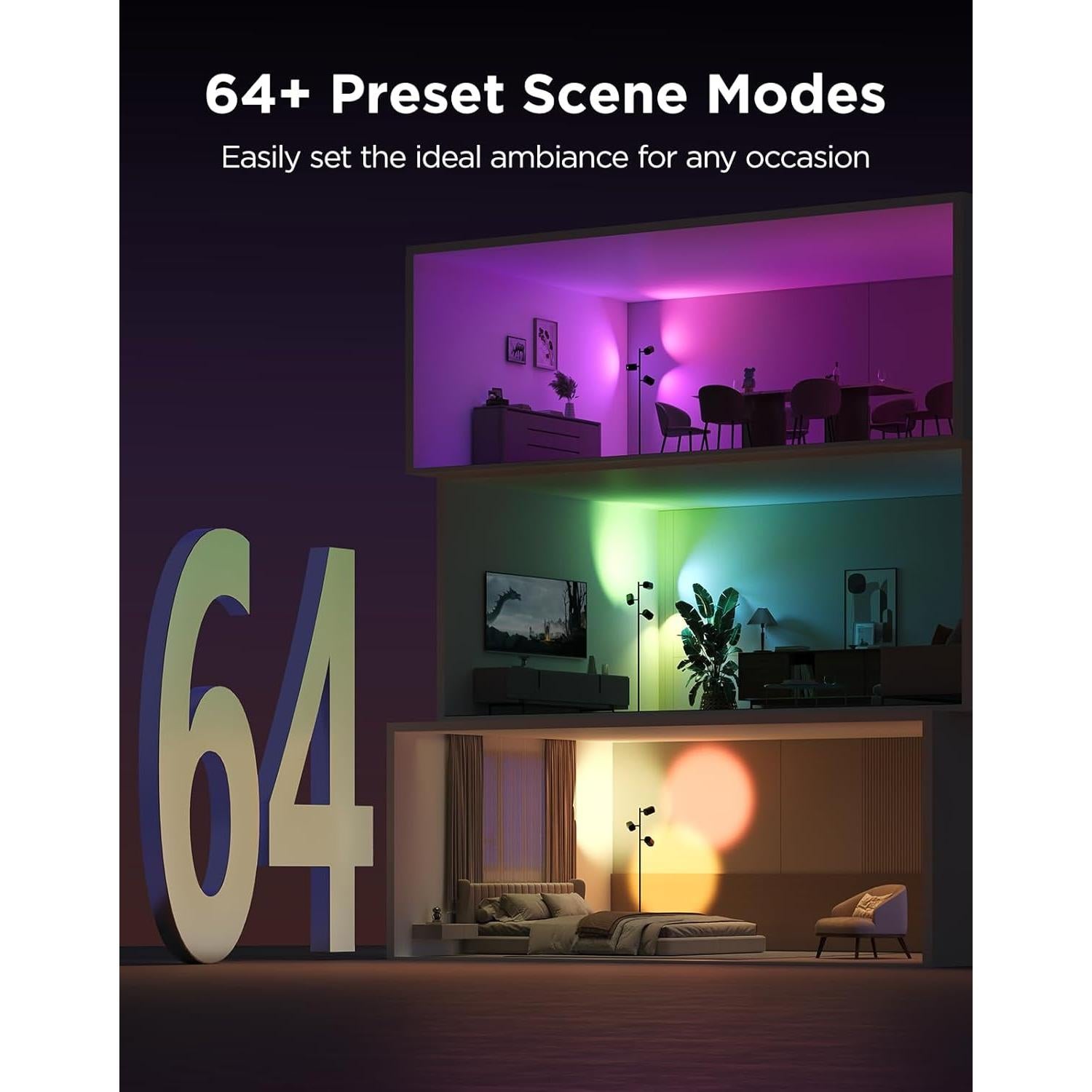 Lámpara de Pie Govee H60B2 con 3 Luces Rotativas y 64 Escenas