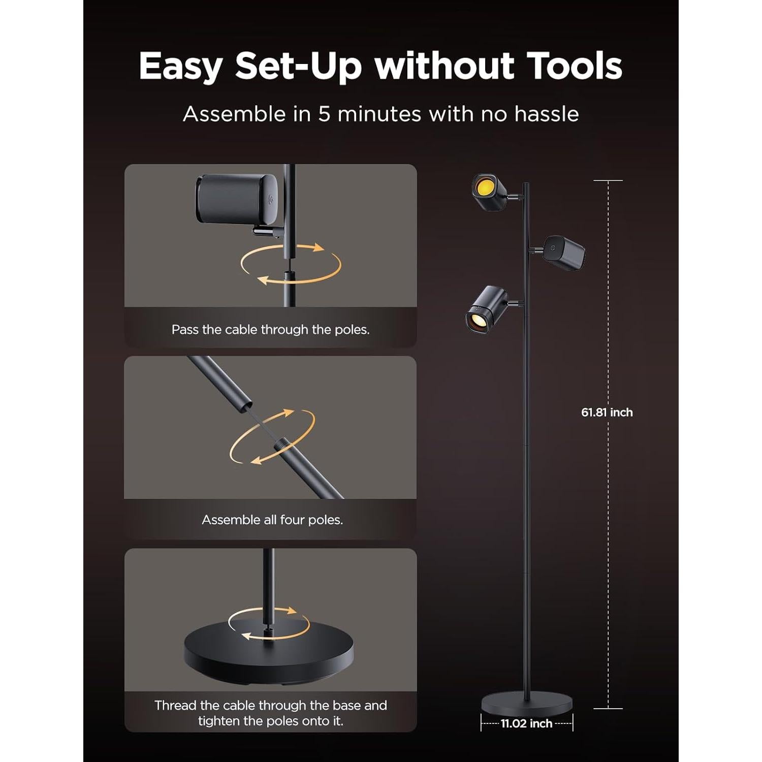 Lámpara de Pie Govee H60B2 con 3 Luces Rotativas y 64 Escenas
