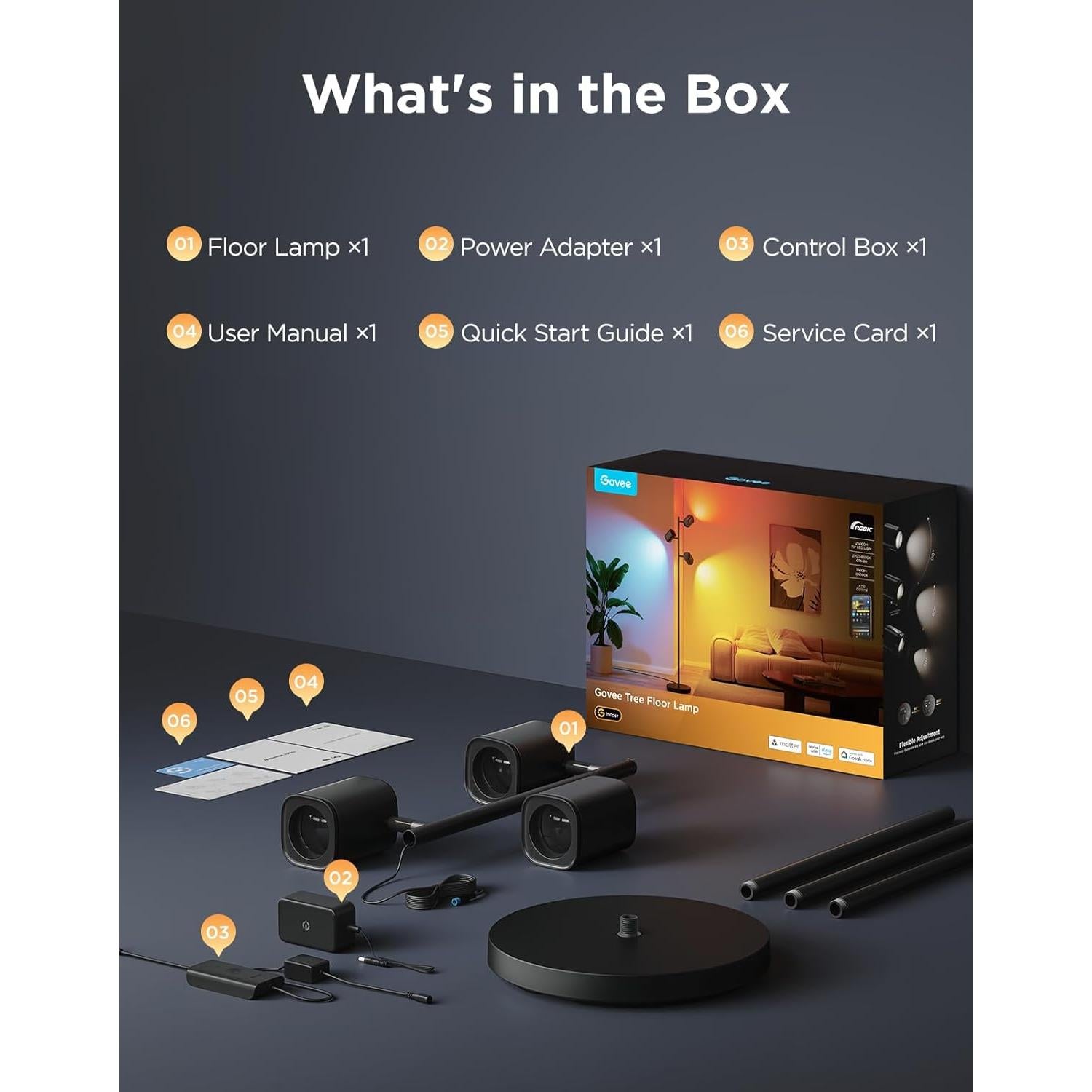 Lámpara de Pie Govee H60B2 con 3 Luces Rotativas y 64 Escenas