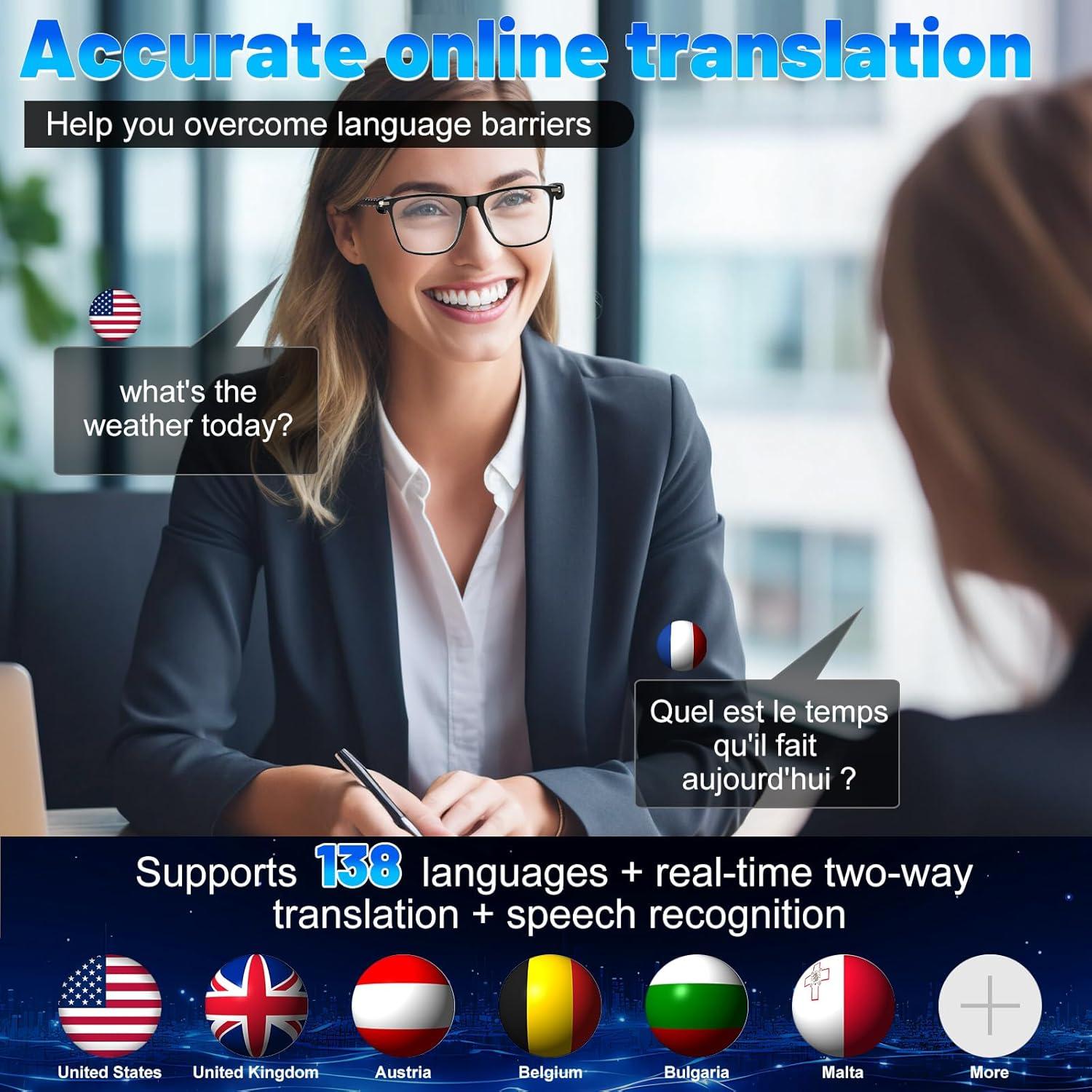 Gafas Inteligentes de Traducción AI Shovira 138 Idiomas Bluetooth