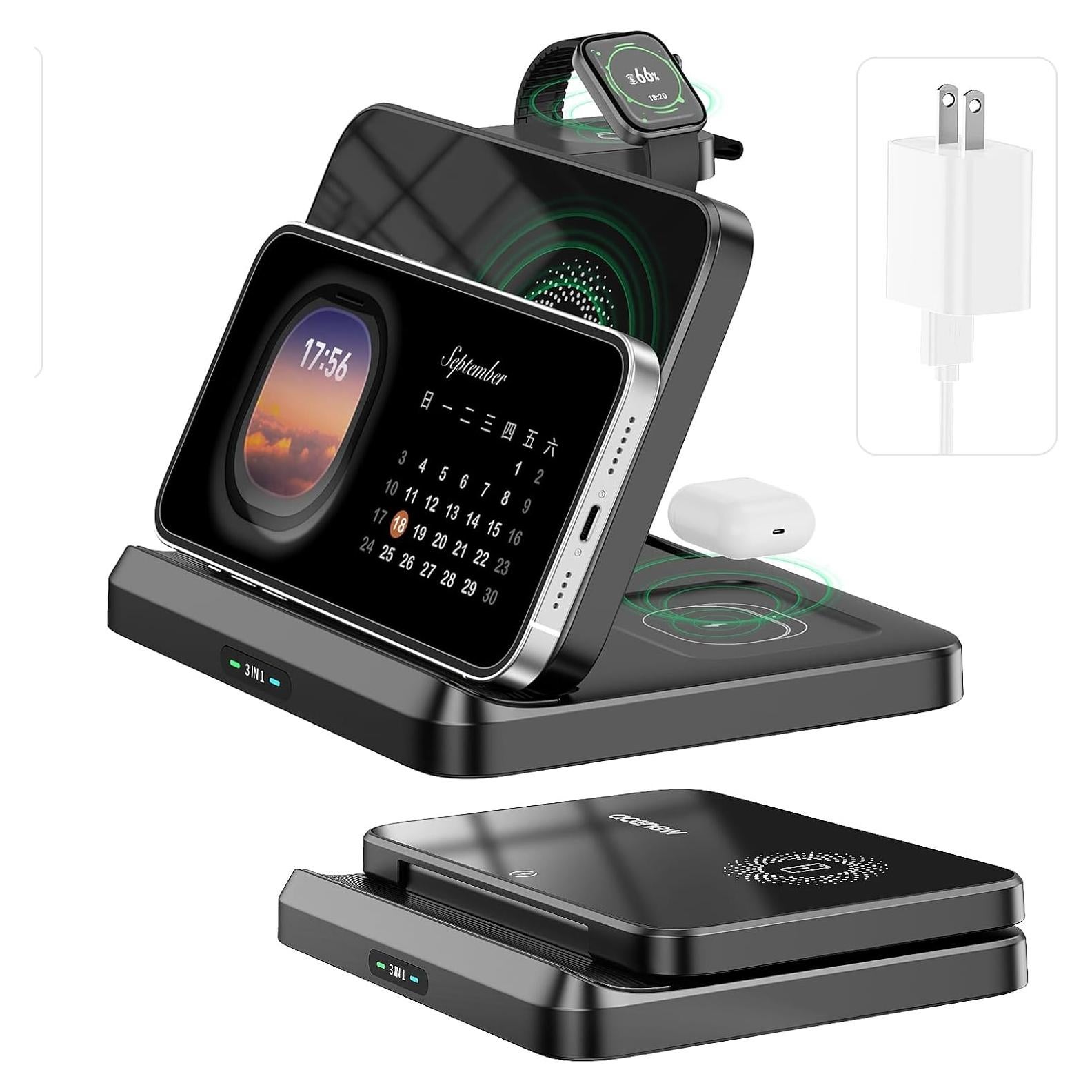 Cargador Inalámbrico 3-en-1 Acenew 25W para iPhone, Apple Watch y AirPods