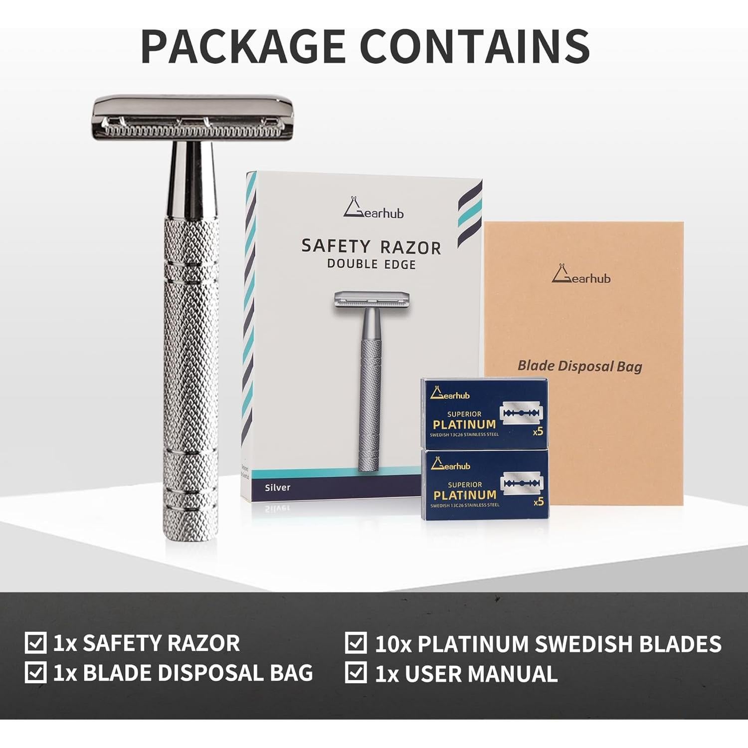 Maquinilla de Afeitar de Seguridad Gearhub GRB2D Plata con 10 Cuchillas