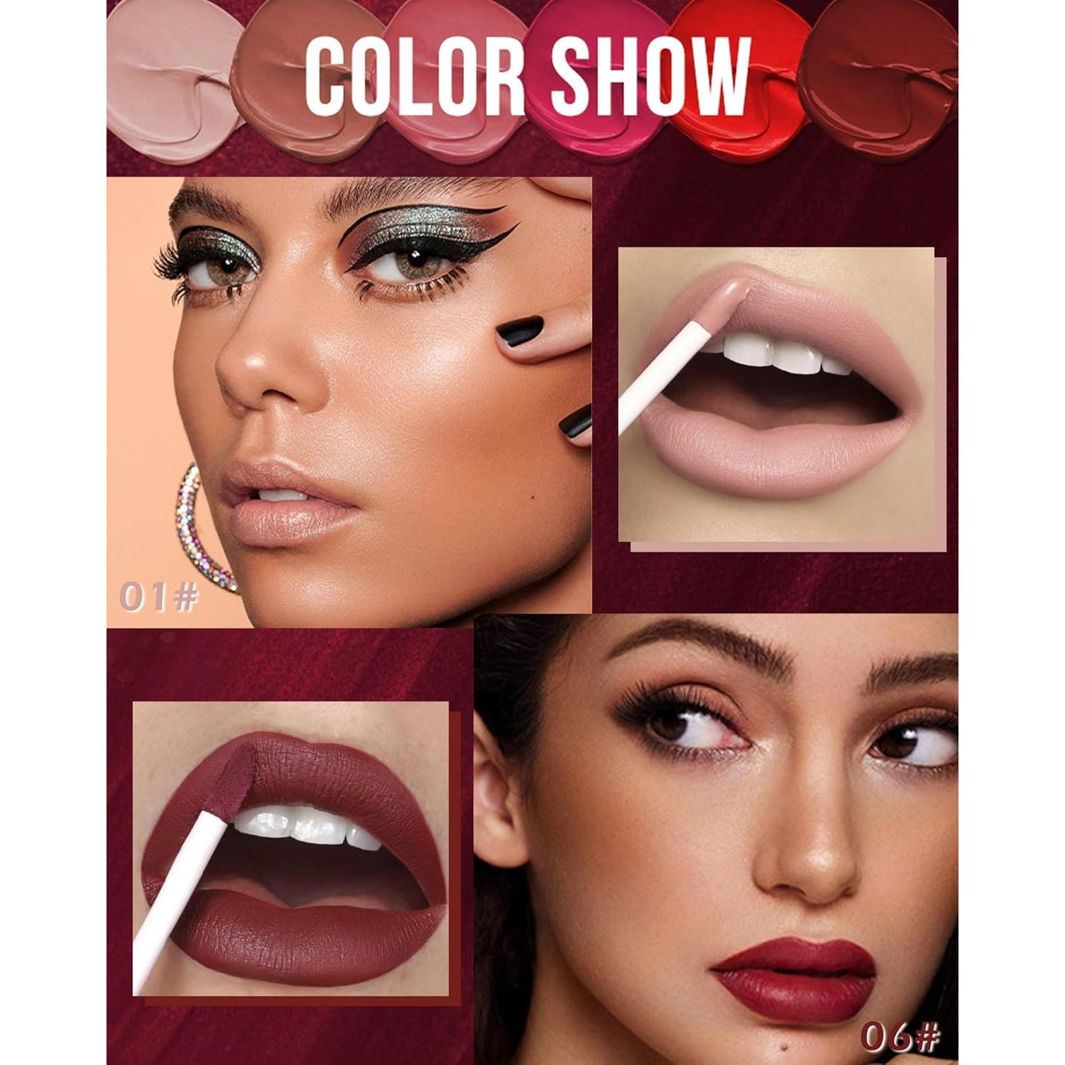 Lápiz Labial Líquido Mate 2Pcs Rosa Nude y Rojo Vino - Larga Duración