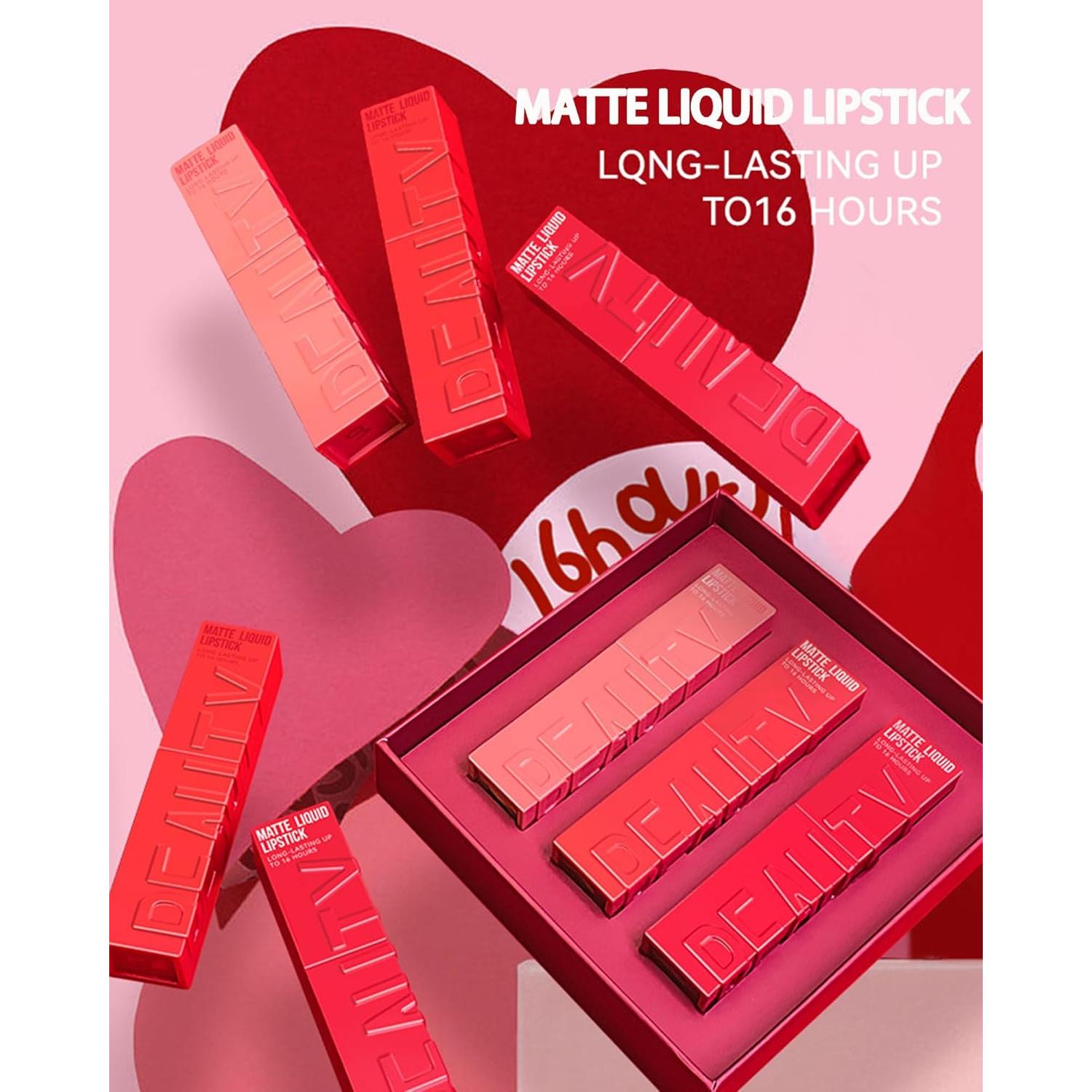 Lápiz Labial Líquido Mate 2Pcs Rosa Nude y Rojo Vino - Larga Duración