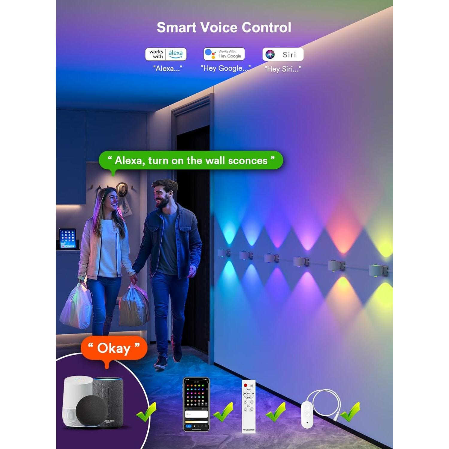 Apliques de Pared Inteligentes ANGELHALO RGB 1080 Lúmenes