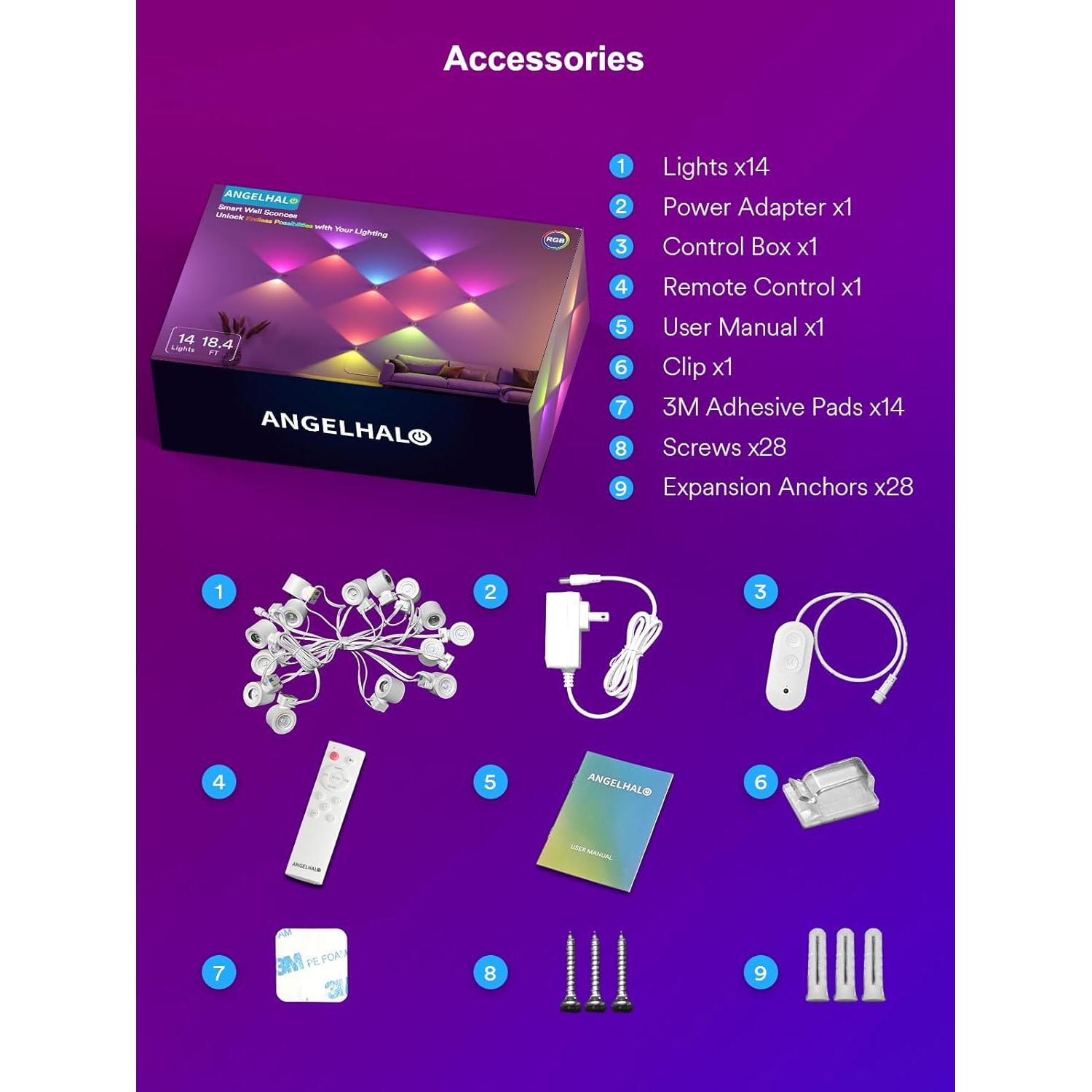 Apliques de Pared Inteligentes ANGELHALO RGB 1080 Lúmenes