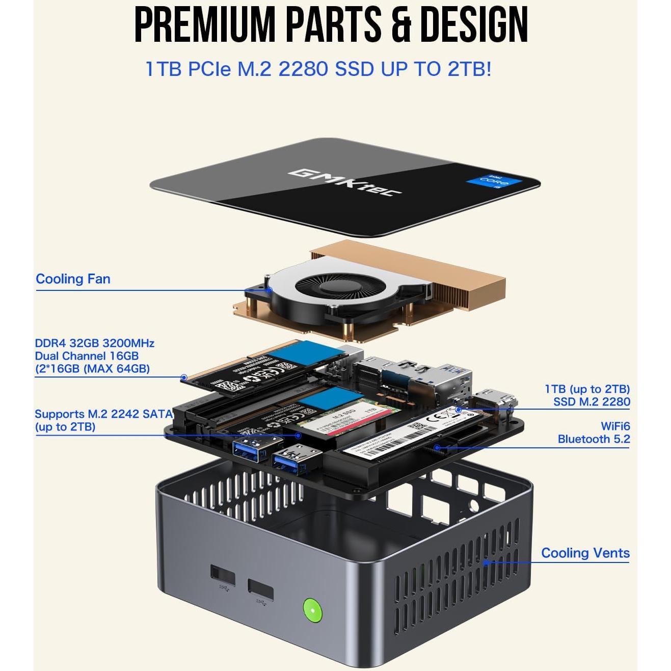 Mini PC GMKtec M3 Intel i5-12450H 32GB RAM 1TB SSD 4K