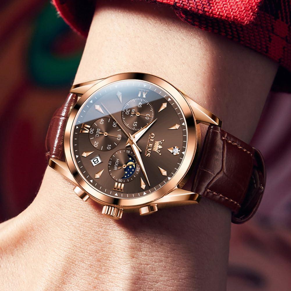 Reloj Analógico OLEVS de Cuero para Hombre - Cronógrafo, Impermeable, 40mm