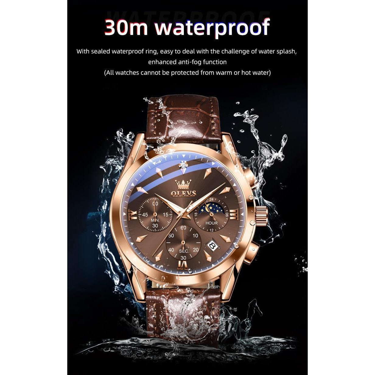 Reloj Analógico OLEVS de Cuero para Hombre - Cronógrafo, Impermeable, 40mm