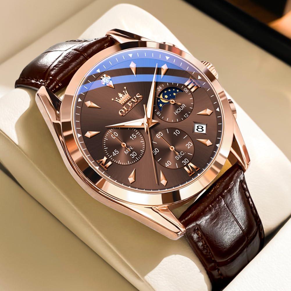 Reloj Analógico OLEVS de Cuero para Hombre - Cronógrafo, Impermeable, 40mm