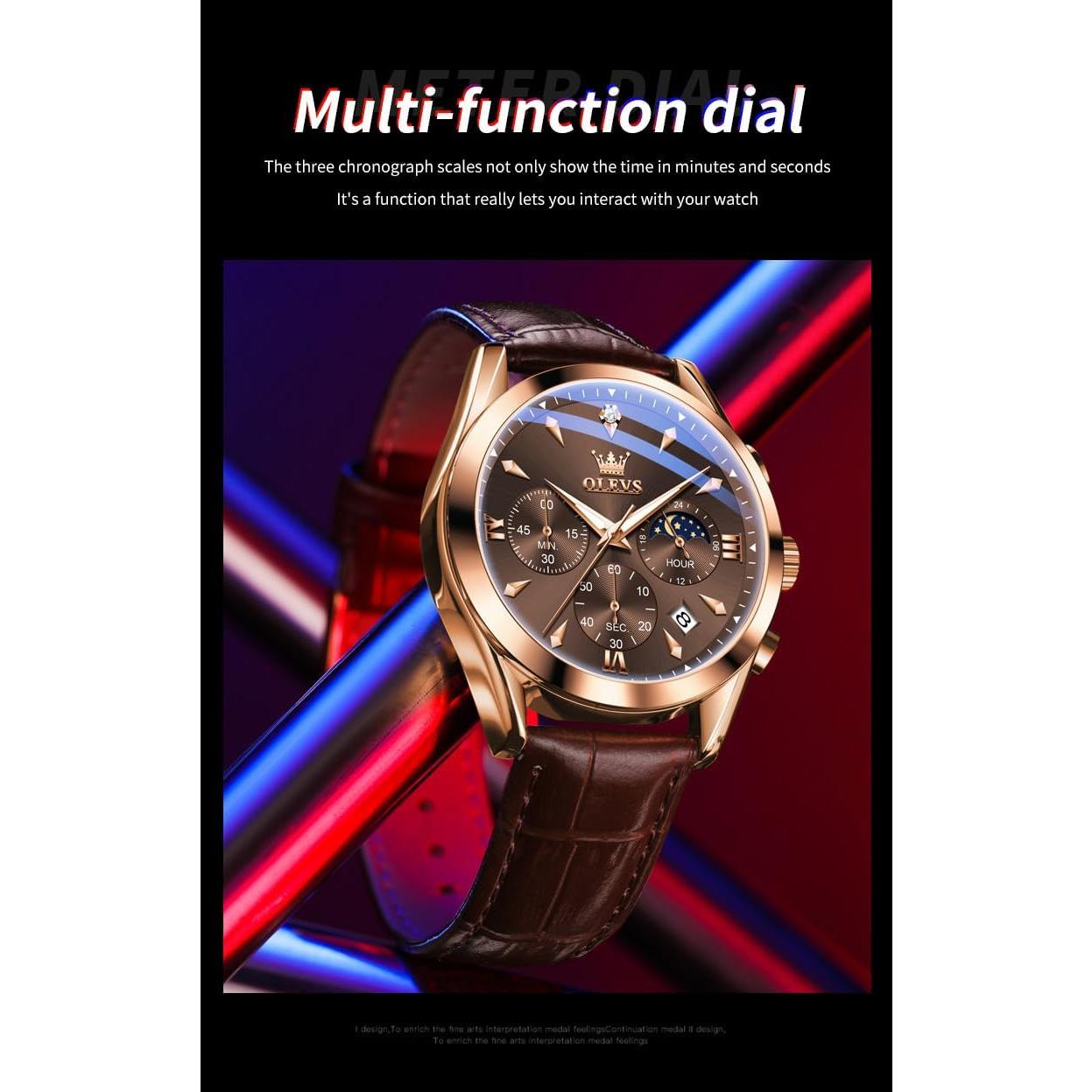 Reloj Analógico OLEVS de Cuero para Hombre - Cronógrafo, Impermeable, 40mm