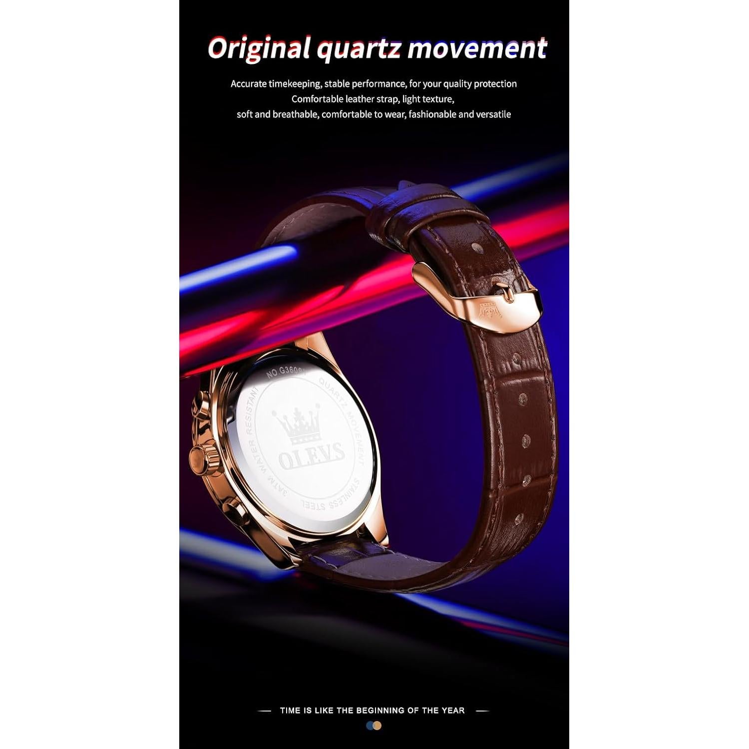 Reloj Analógico OLEVS de Cuero para Hombre - Cronógrafo, Impermeable, 40mm