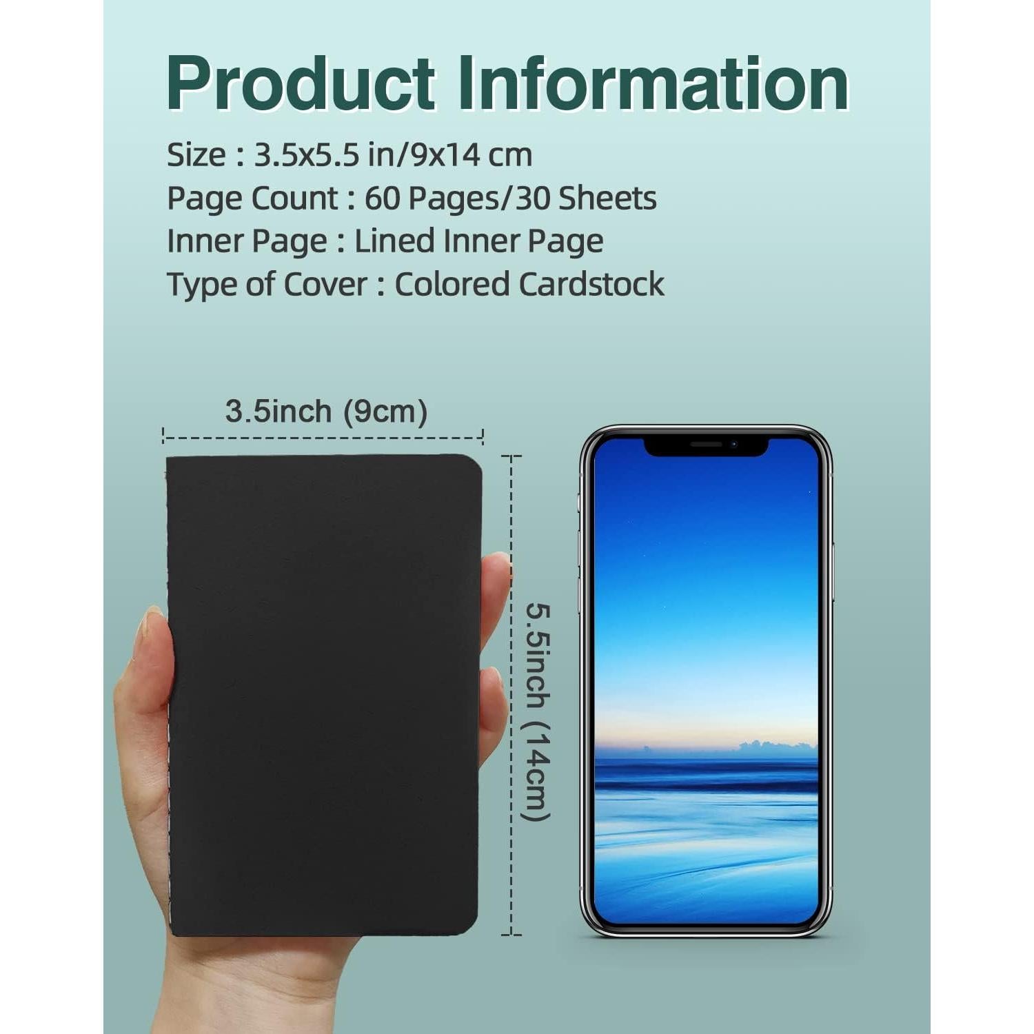 Cuadernos de Bolsillo Gwybkq 12 Piezas 30 Hojas Negro