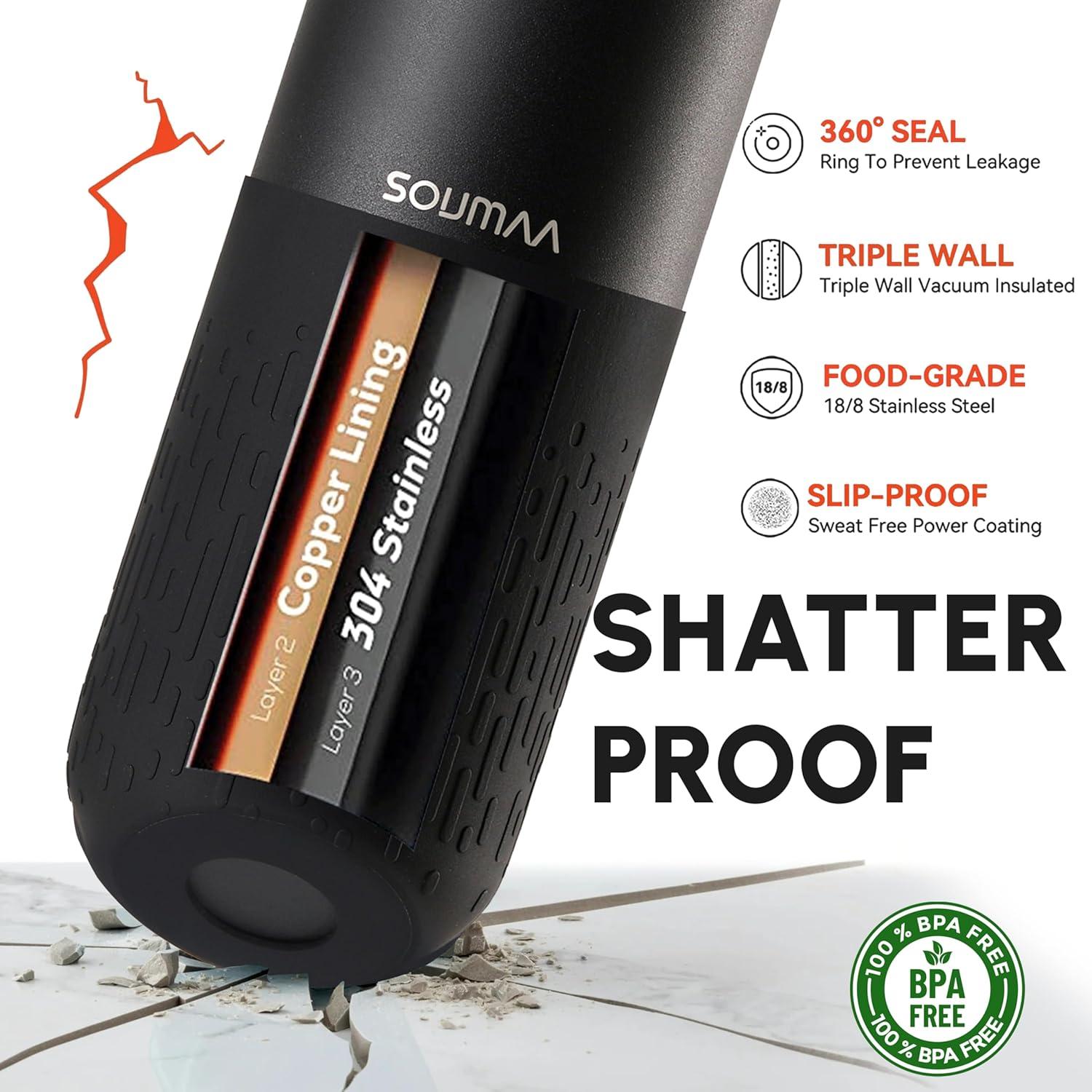 Botella de Agua Aislada SOUMAA 0.74L con Pajilla Negra