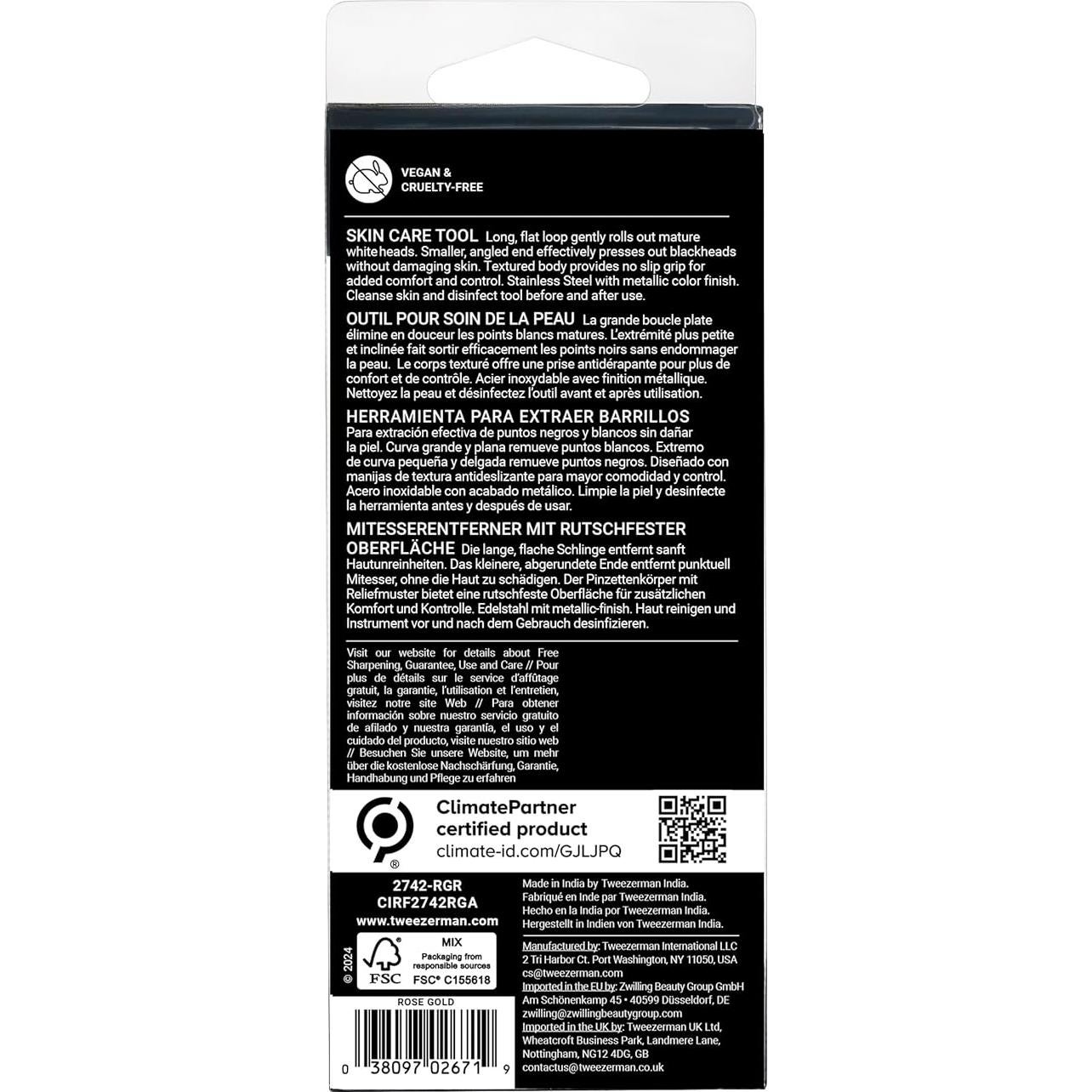 Herramienta de Cuidado de la Piel Tweezerman Oro Rosa Doble Cara