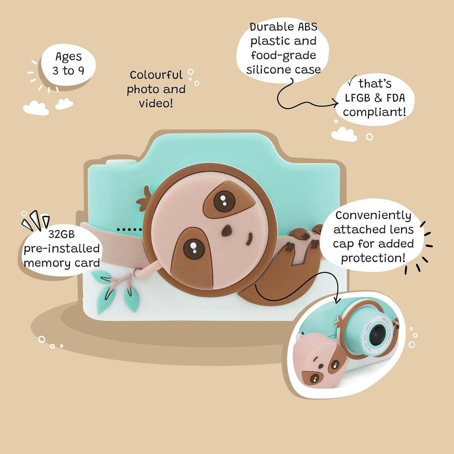 Cámara Digital para Niños Kidamento K Zippy El Perezoso 32GB