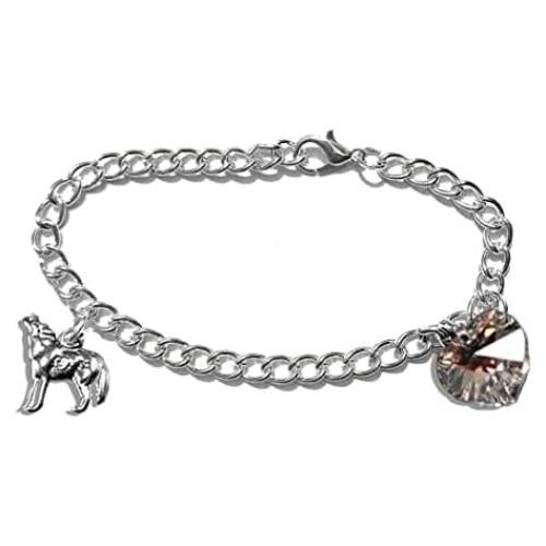 Pulsera de Joyería de Corazón y Lobo Crepúsculo Plata 18.42 cm