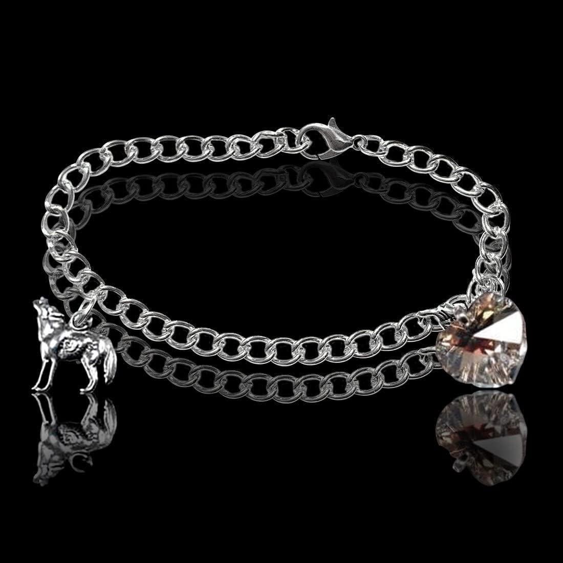 Pulsera de Joyería de Corazón y Lobo Crepúsculo Plata 18.42 cm