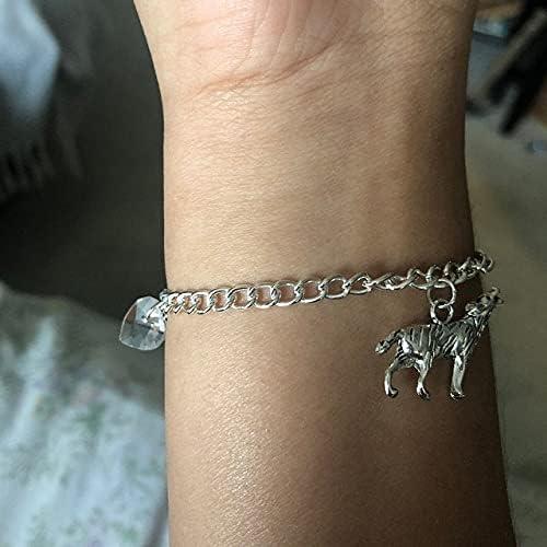 Pulsera de Joyería de Corazón y Lobo Crepúsculo Plata 18.42 cm