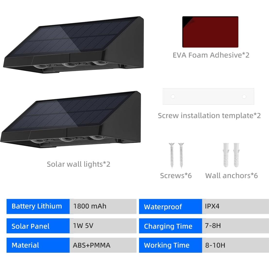 Luces de Pared Solares XmnSoly 2 Paquete LED Impermeables