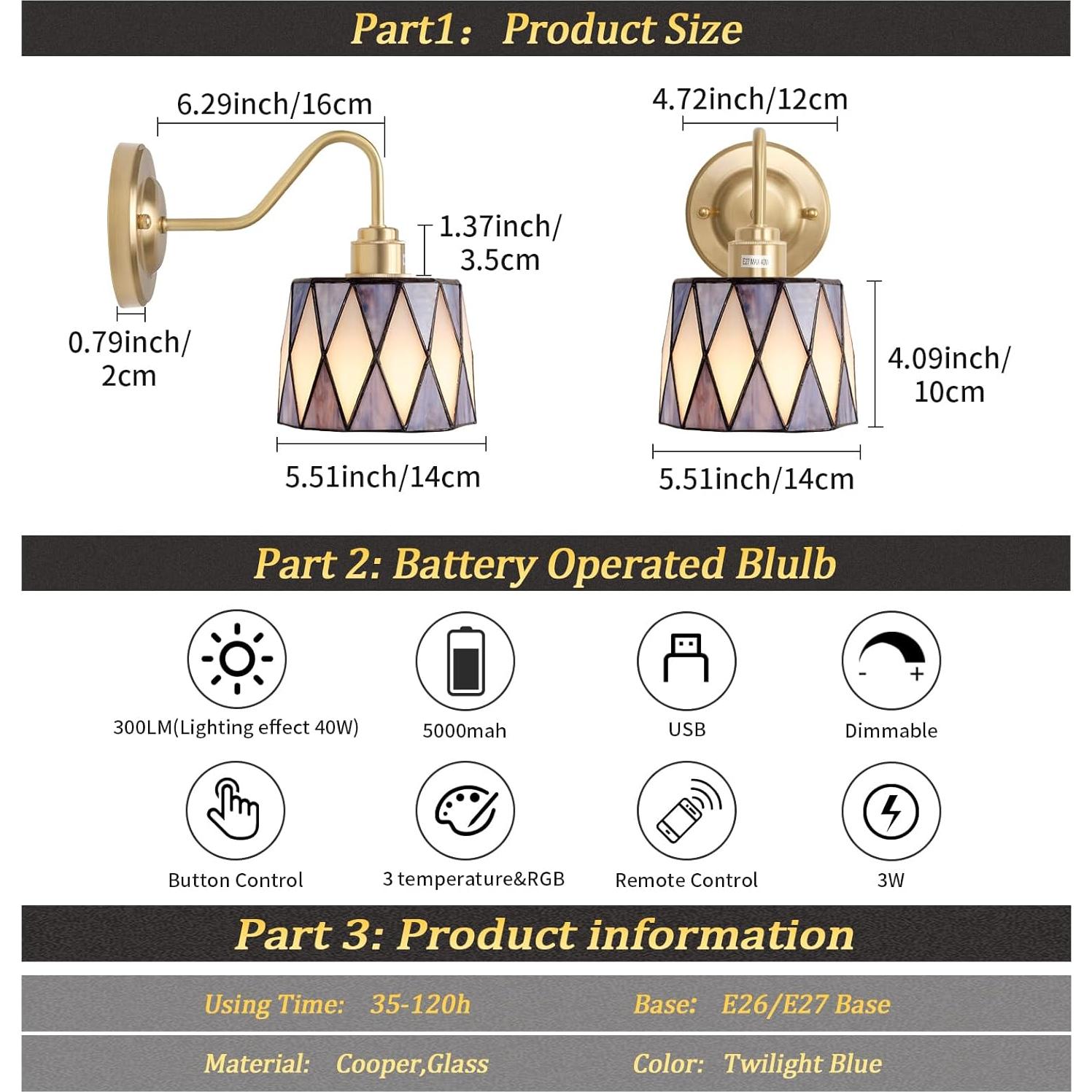 Aplique de Pared Vintage Recargable Feelers 2 Luces 5000mAh RGB