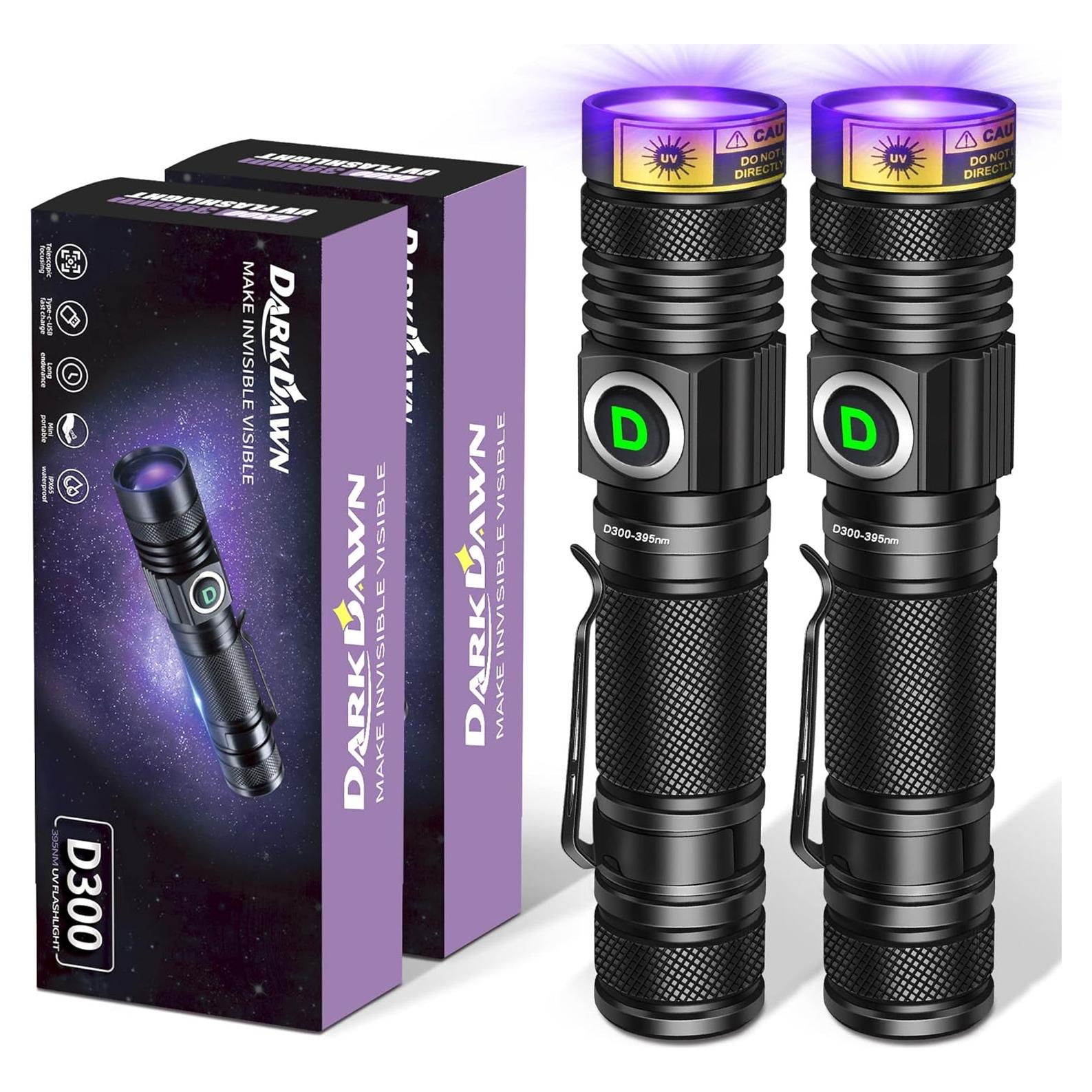 Linterna UV 395nm DARKDAWN Recargable USB - Paquete de 2