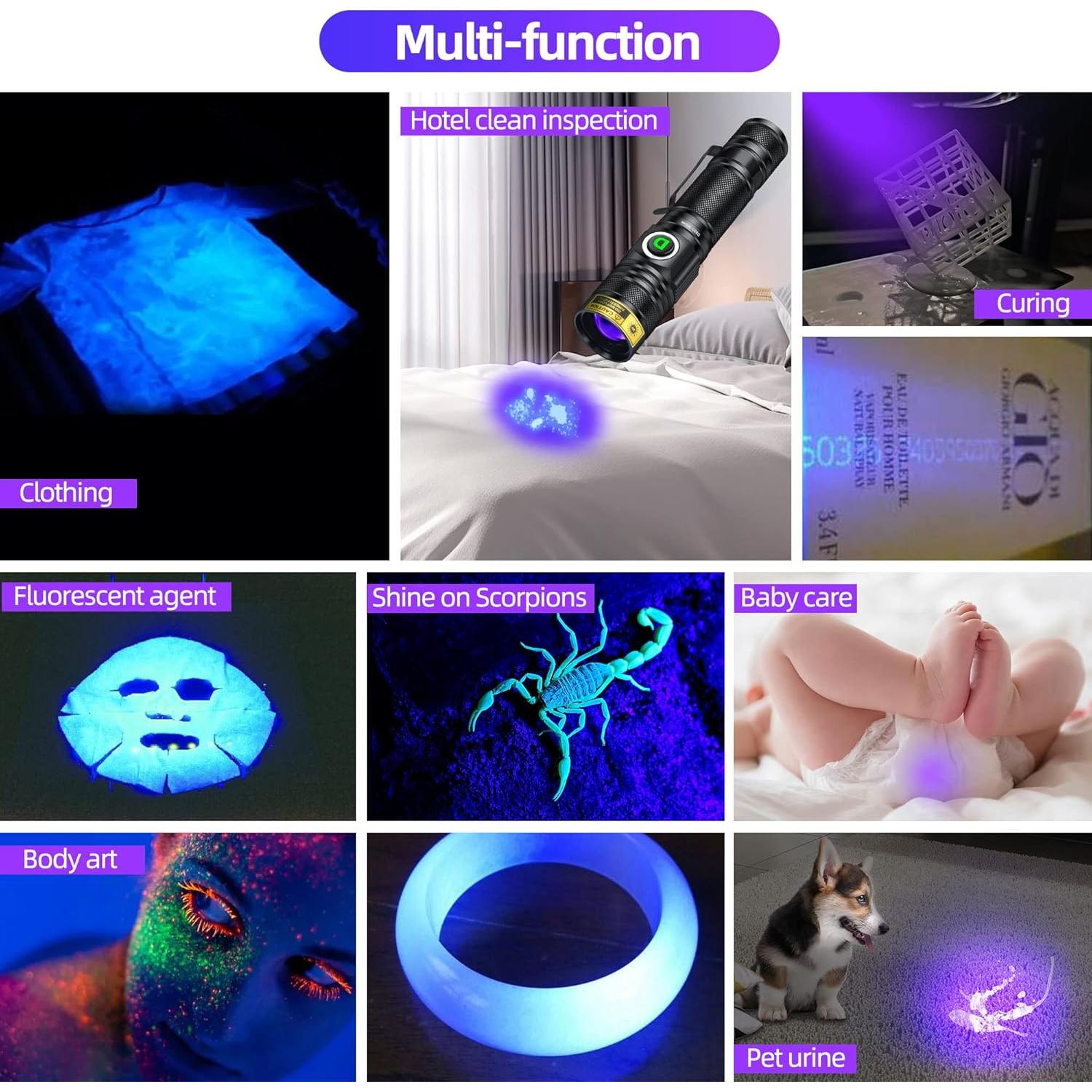 Linterna UV 395nm DARKDAWN Recargable USB - Paquete de 2