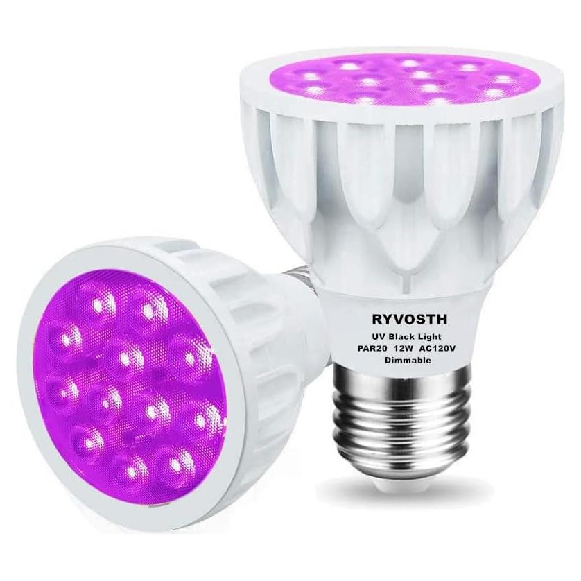 Paquete de 2 Bombillas LED Blacklight RYVOSTH PAR20 12W UVA