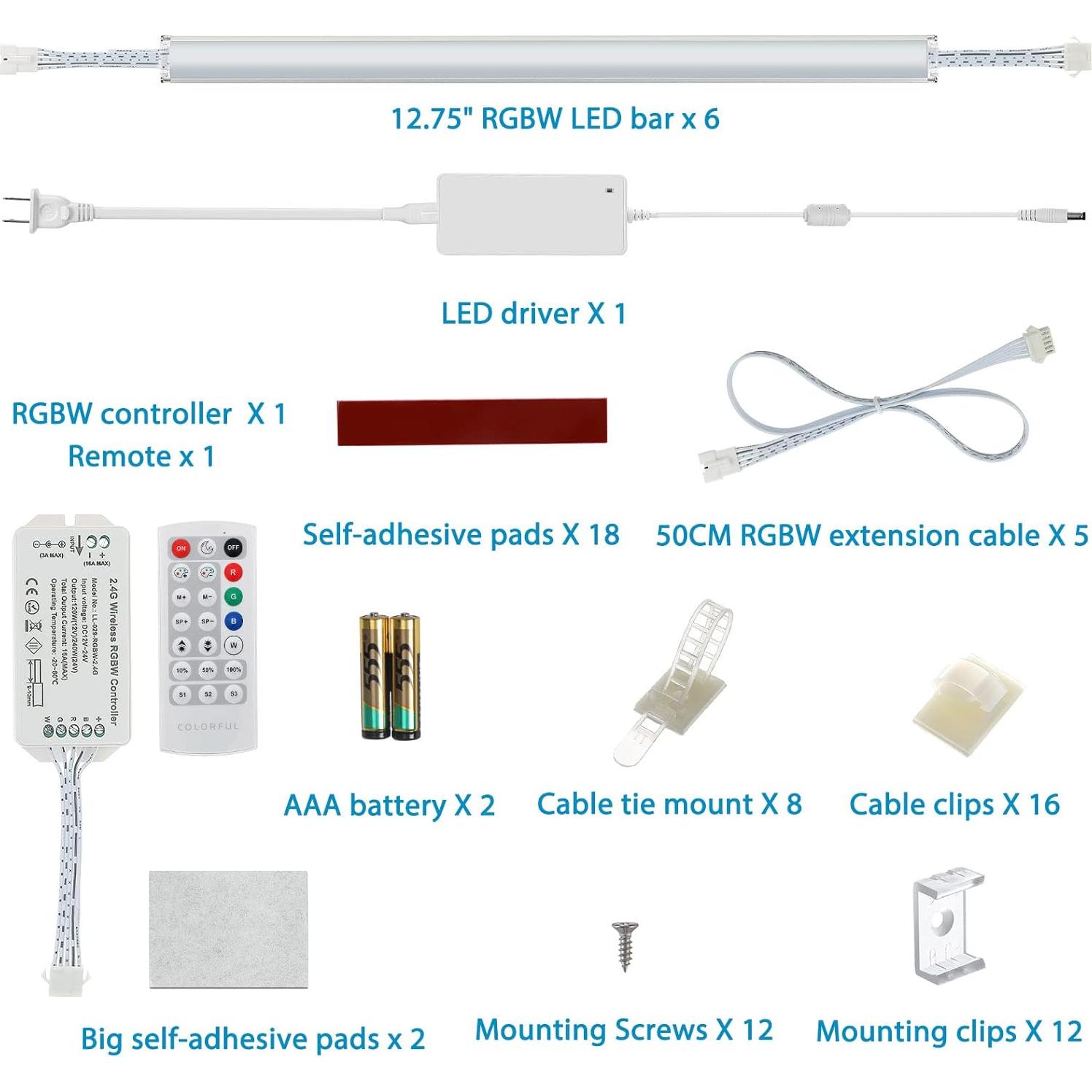 Kit de luces LED bajo gabinete Litever RGB + 5000K regulable