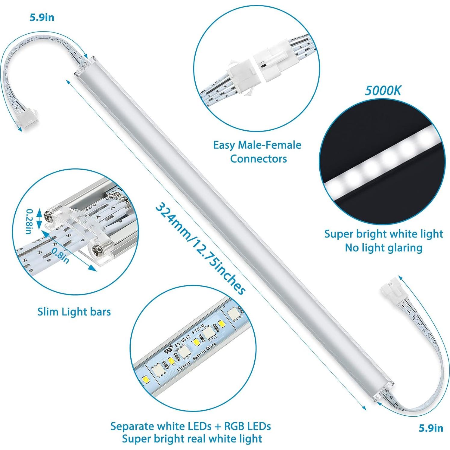 Kit de luces LED bajo gabinete Litever RGB + 5000K regulable