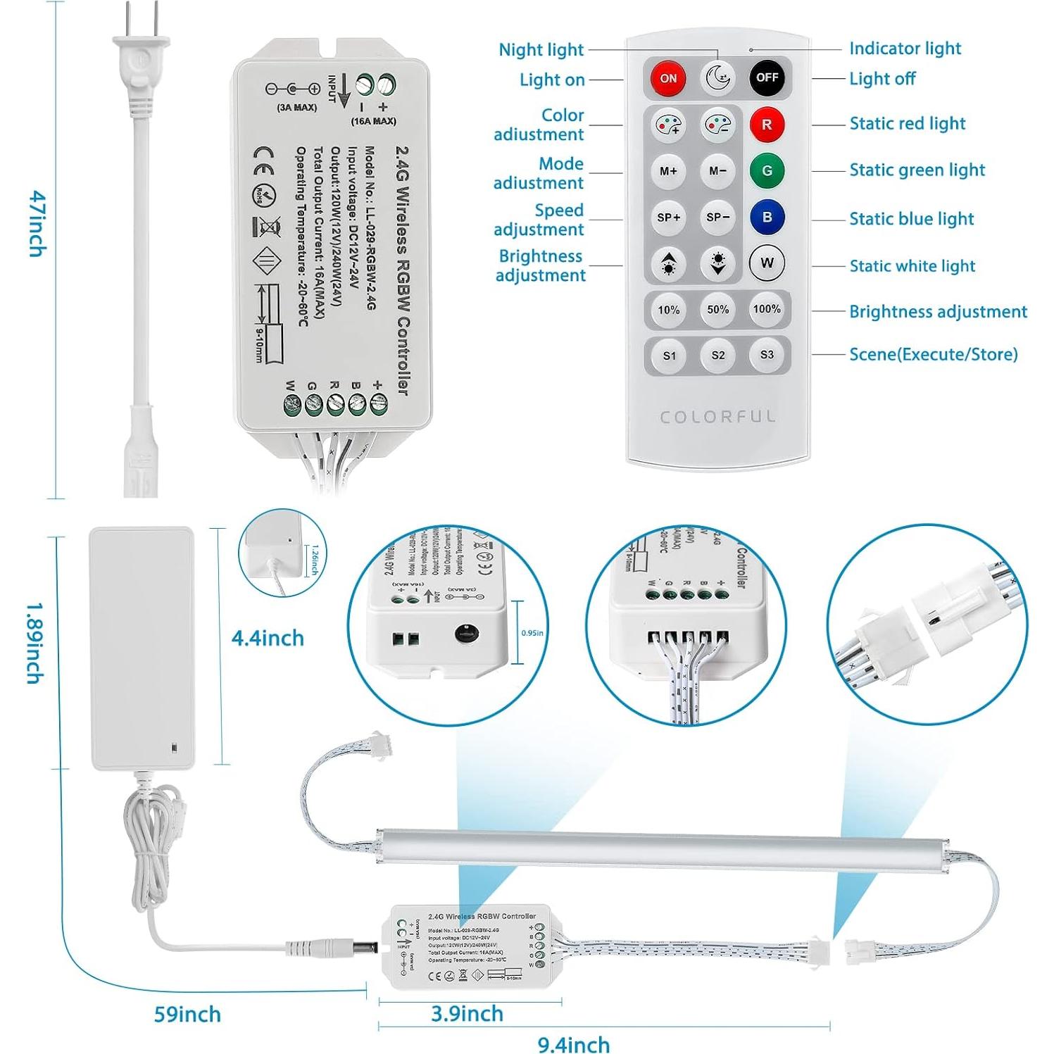 Kit de luces LED bajo gabinete Litever RGB + 5000K regulable