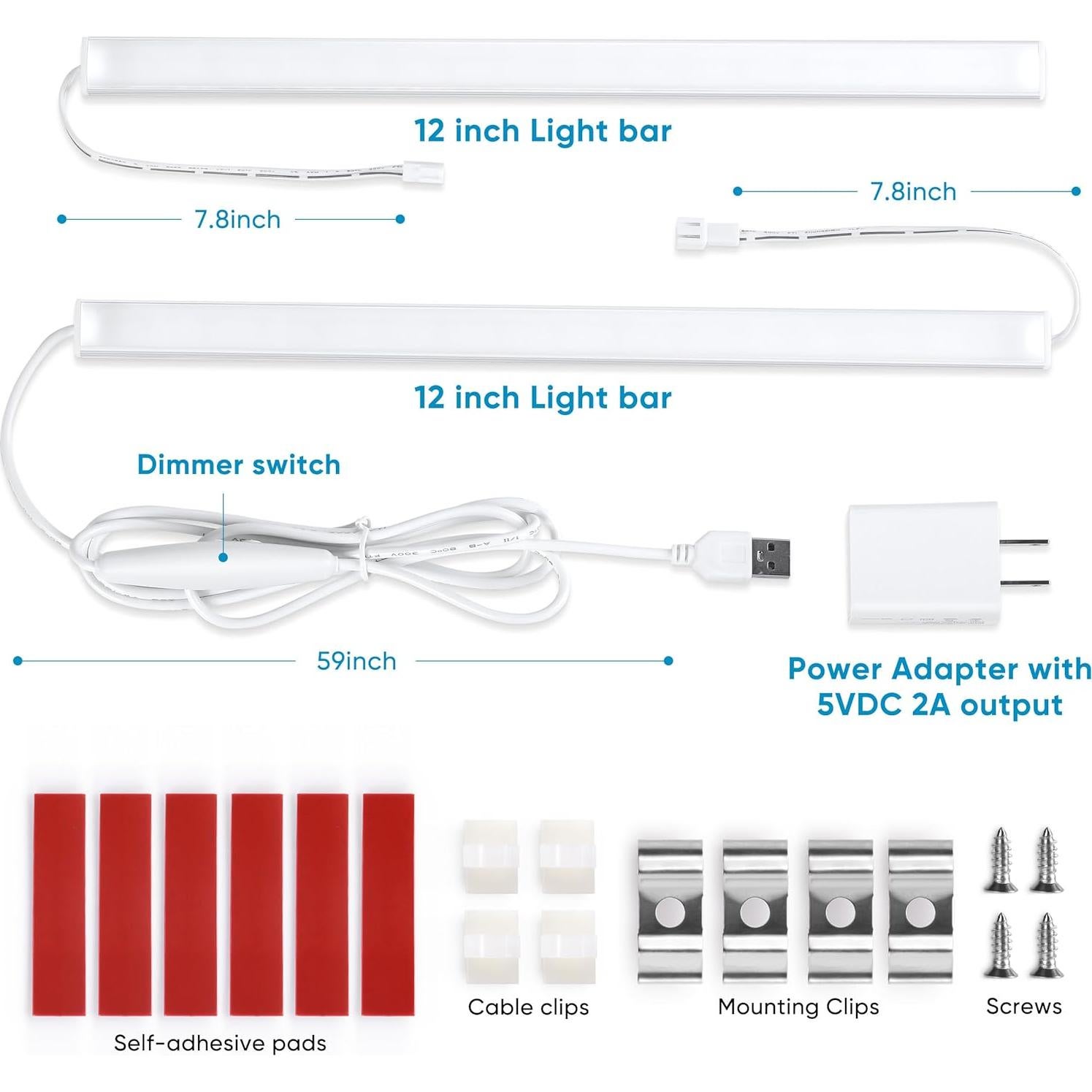 Kit de 2 Barras de Luz LED Litever 30 cm Regulables Luz Diurna