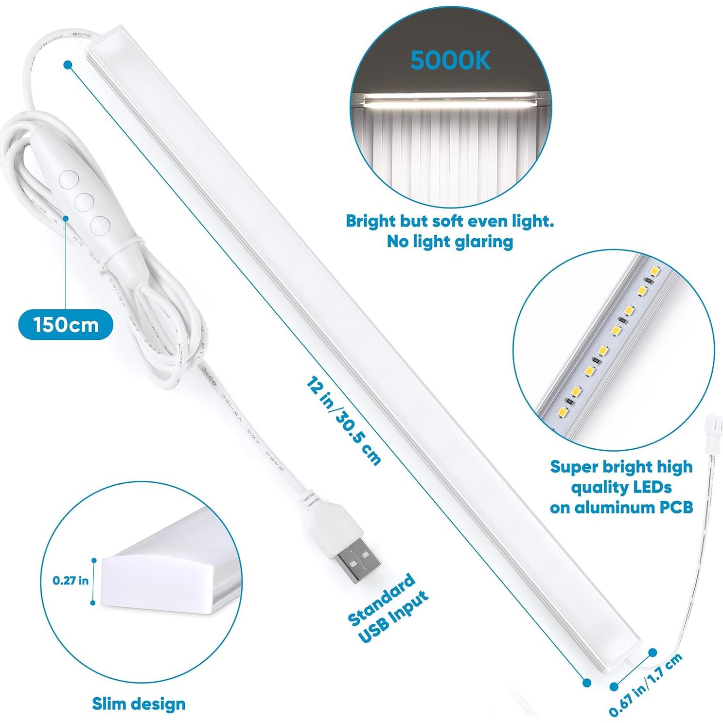 Kit de 2 Barras de Luz LED Litever 30 cm Regulables Luz Diurna