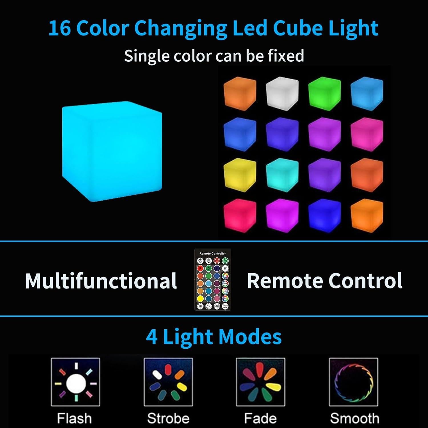 Luz LED Cubo 12.7cm RKDTX con Control Remoto, 16 Colores
