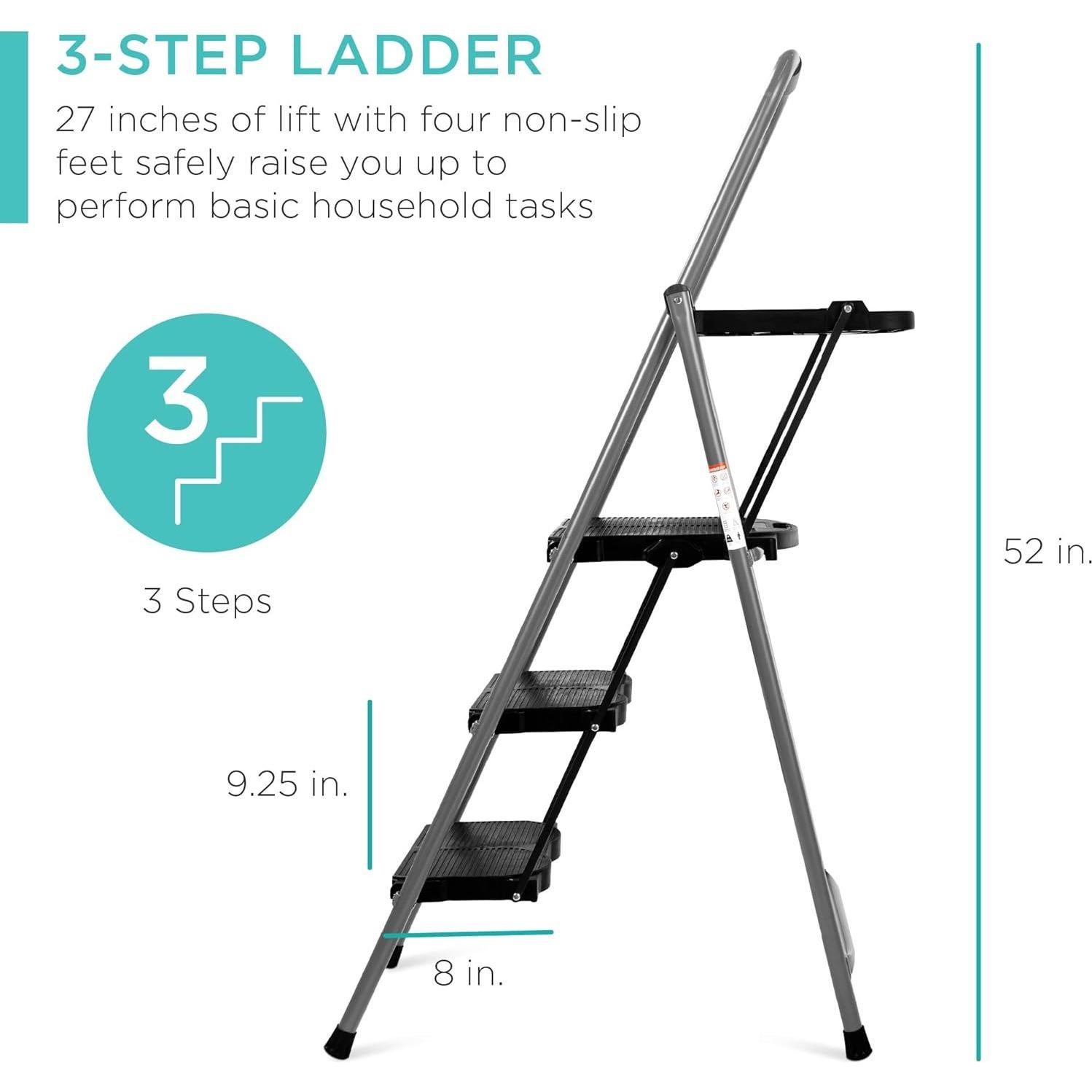 Escalera Plegable 3 Pasos Mejor Opción 132 cm Antideslizante