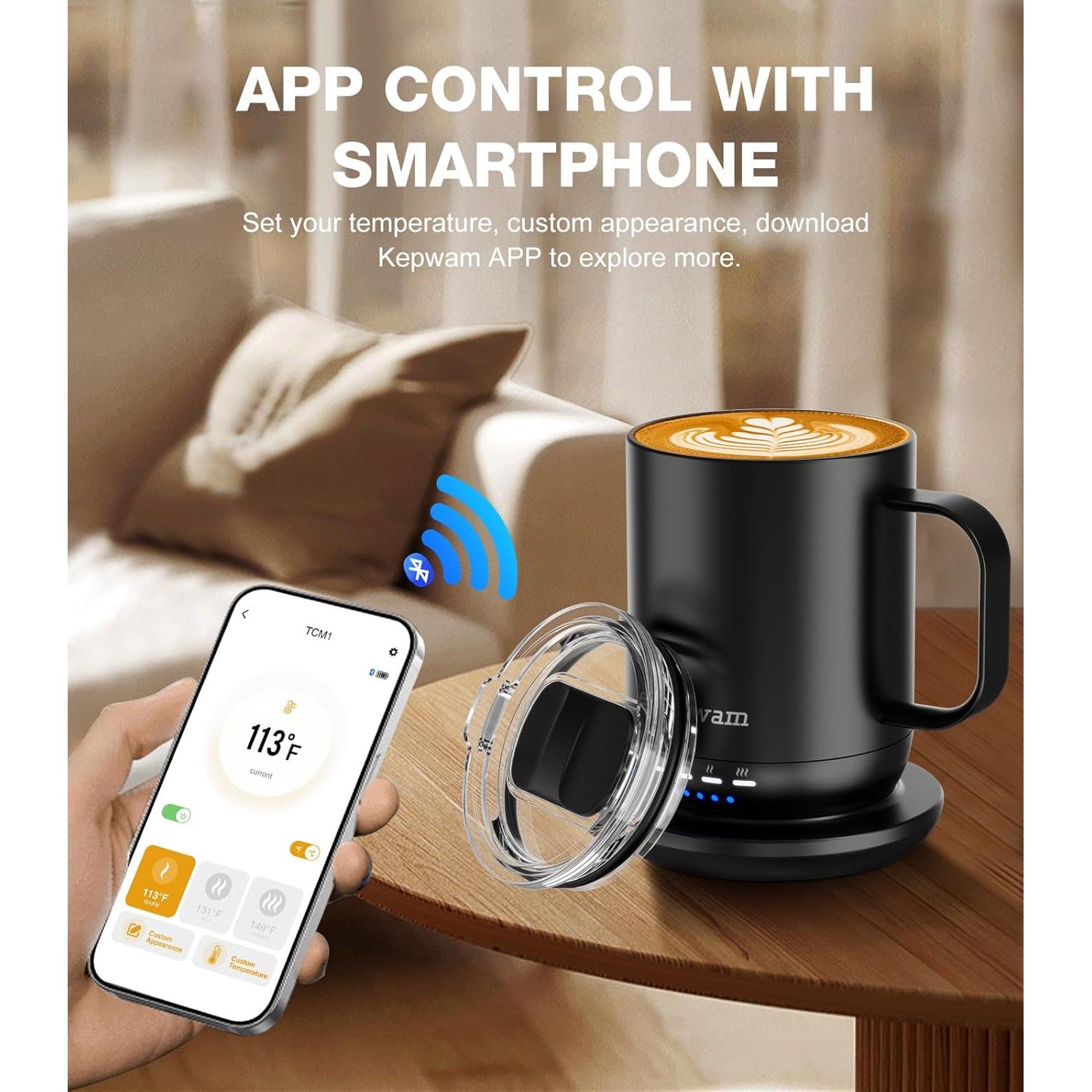 Taza de café autocalentable Kepwam 16oz - Control por APP